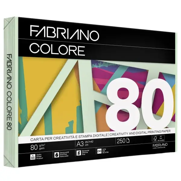 FabrianoColore - A3 - 80 gr - colori tenui verde chiaro - Fabriano - conf. 250 fogli