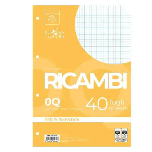Ricambi forati Quaxima - A4 - 5 mm c/margine - 80 gr - Pigna - conf. 40 pezzi