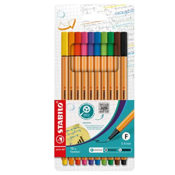 Fineliner Point 88 - tratto 0,4 mm - colori assortiti - Stabilo - conf.10 pezzi
