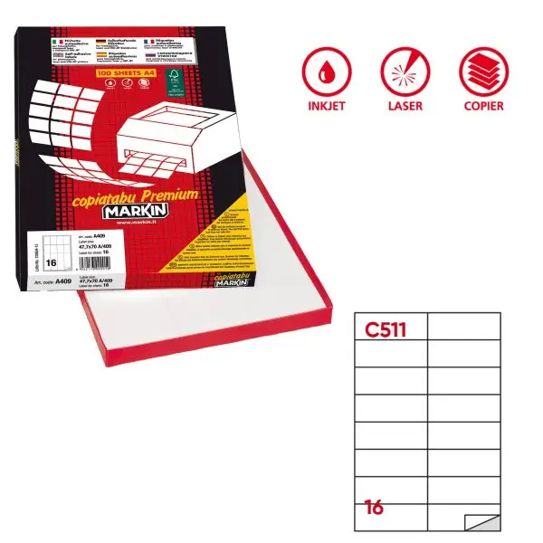 Etichette adesive C/511 - in carta - permanenti - 105 x 37,12 mm - 16 et/fg - 100 fogli - bianco - Markin