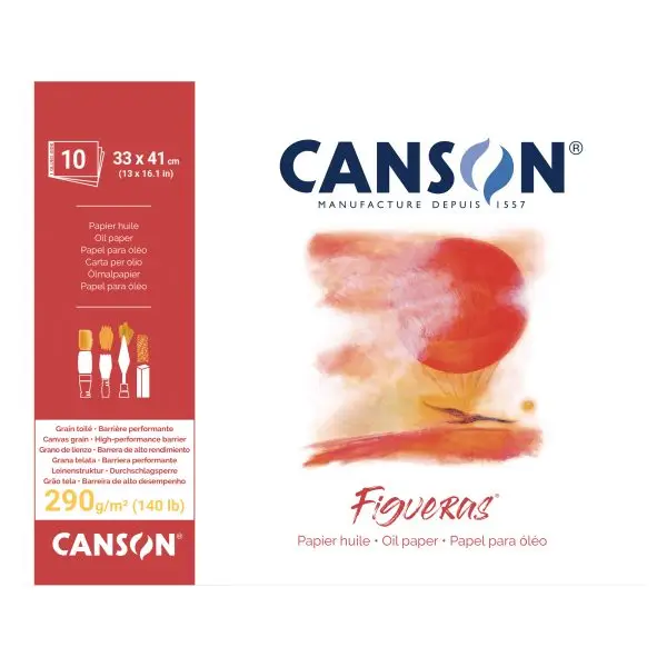 Blocco collato lato corto Figueras - 33x41 cm - 6F - 290 gr - 10 fogli - Canson