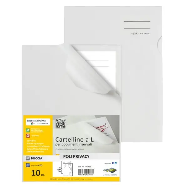 Cartellina a L Poli Privacy - A4 - PP - liscio pesante - bianco opaco per documenti riservati - Sei Rota