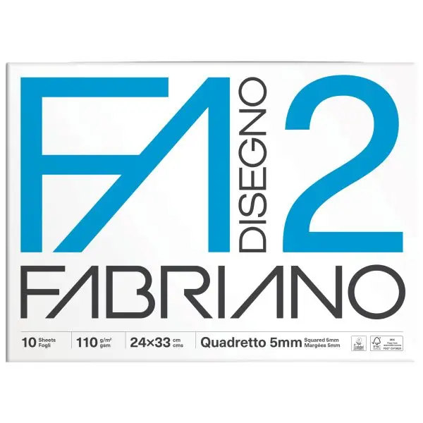 Album F2 - 24 x 33 cm - 10 fogli - 110 gr - quadretto 5mm - punto metallo - Fabriano