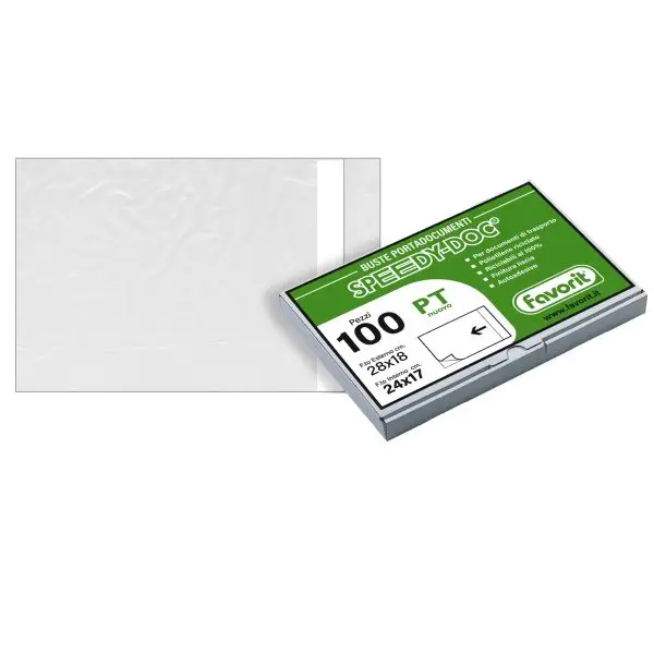 Busta adesiva Speedy Doc - apertura lato corto - PT (22,5 x 16 cm) - PPL/PE - trasparente - Favorit - conf. 100 pezzi