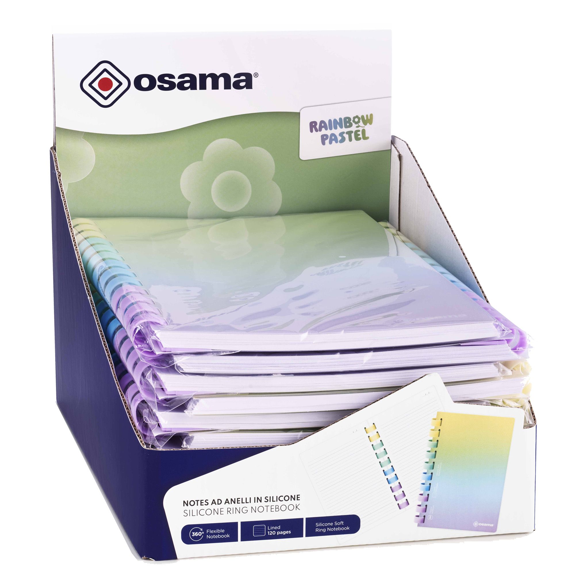 103478 Blocco ad anelli Rainbow pastel - anelli sul lato lungo - 1 rigo - B5 - 80 gr - 80 fogli - Osama - immagine 1