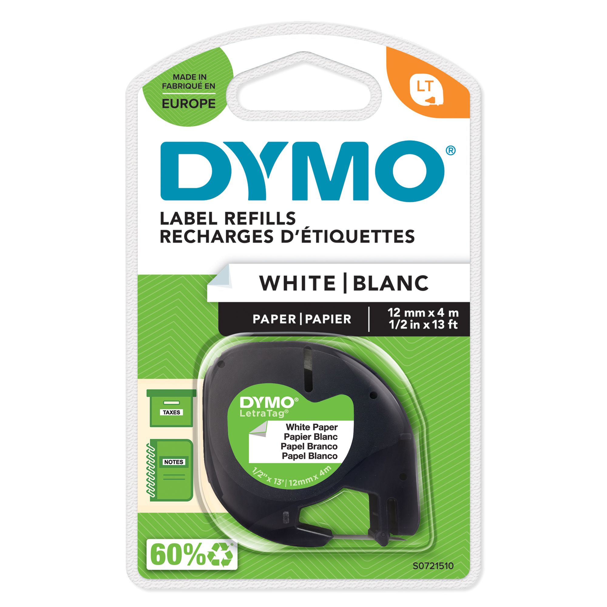 27935 Nastro Letratag 912000 - 12 mm x 4 mt -carta - bianco - Dymo - immagine 1