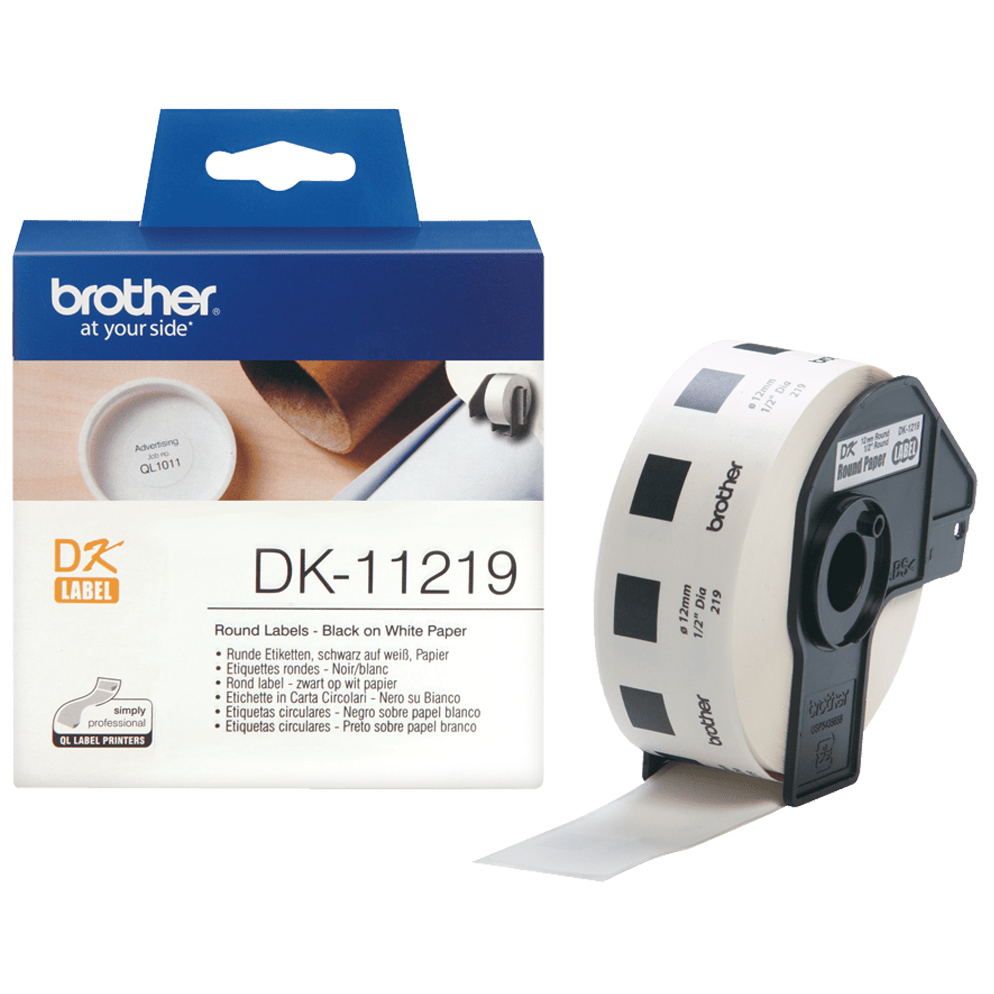 BRODK11219 Brother - Rotolo 1200 Etichette circolari adesive diametro 12mm - DK-11219 - immagine 1