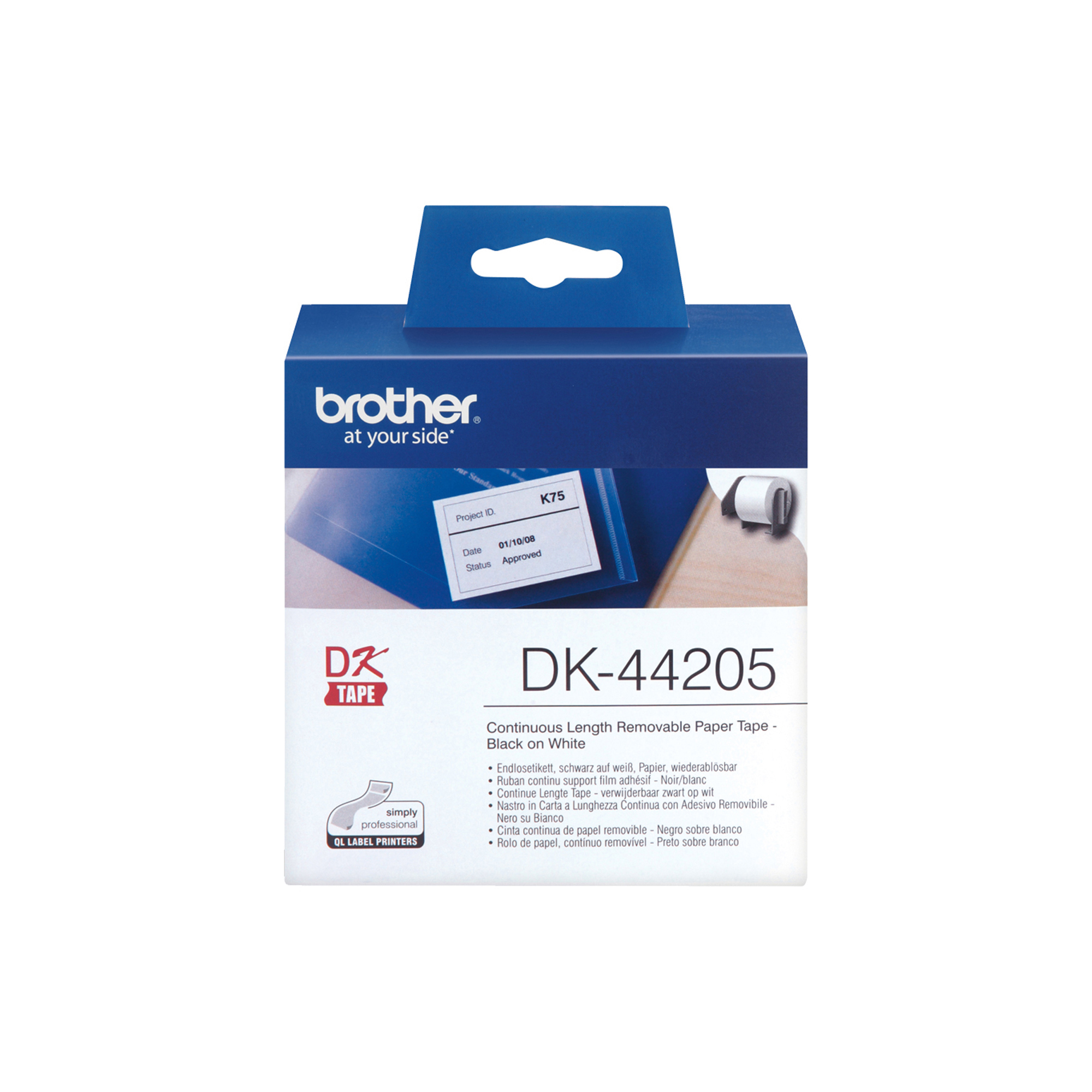 BRODK44205 Brother - Nastro adesivo - Nero/Bianco - 62mm x 30,48mt - DK44205 - immagine 1