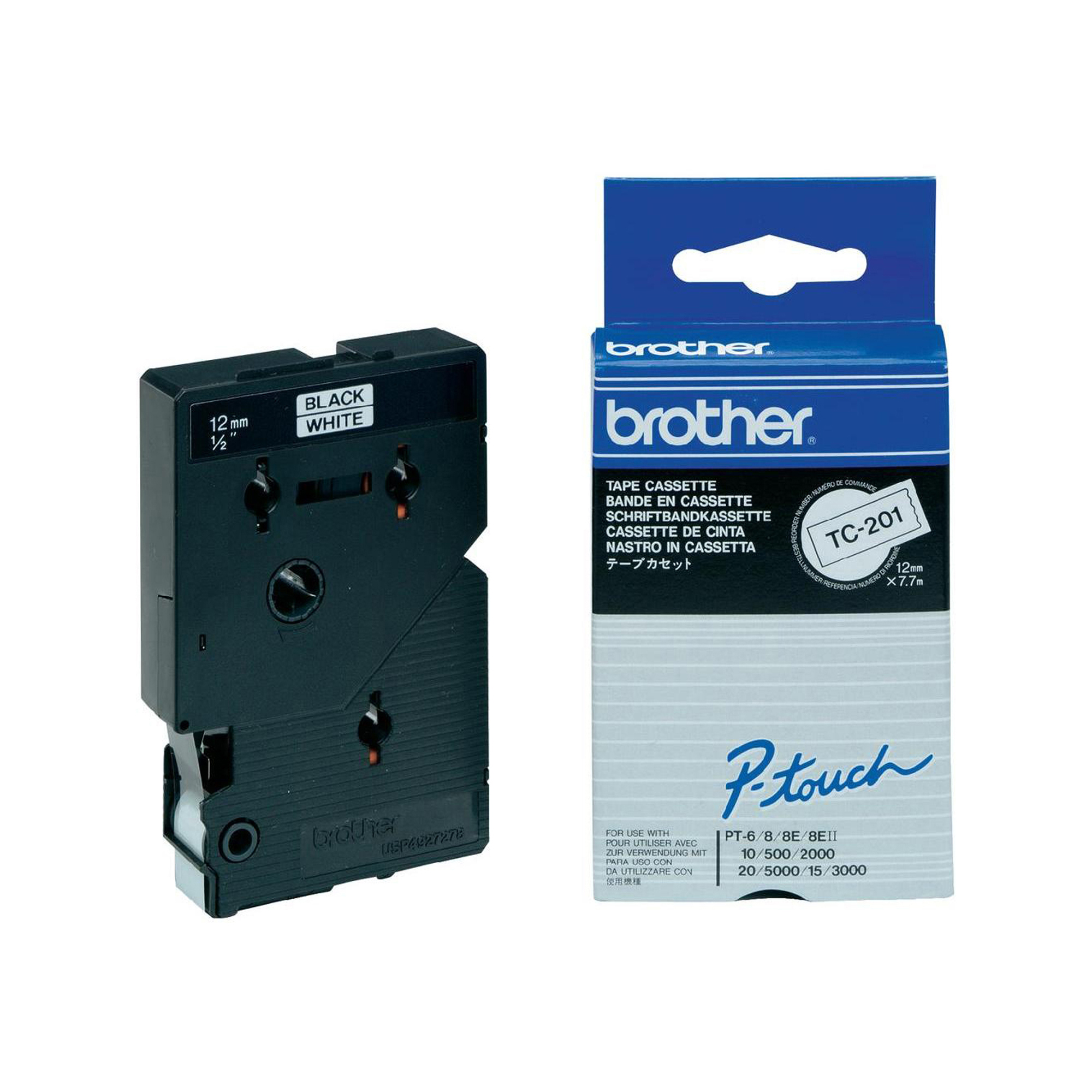 BROTC201 Brother - Nastro - Bianco/Nero - TC201 - 12mm x7,7mt - immagine 1