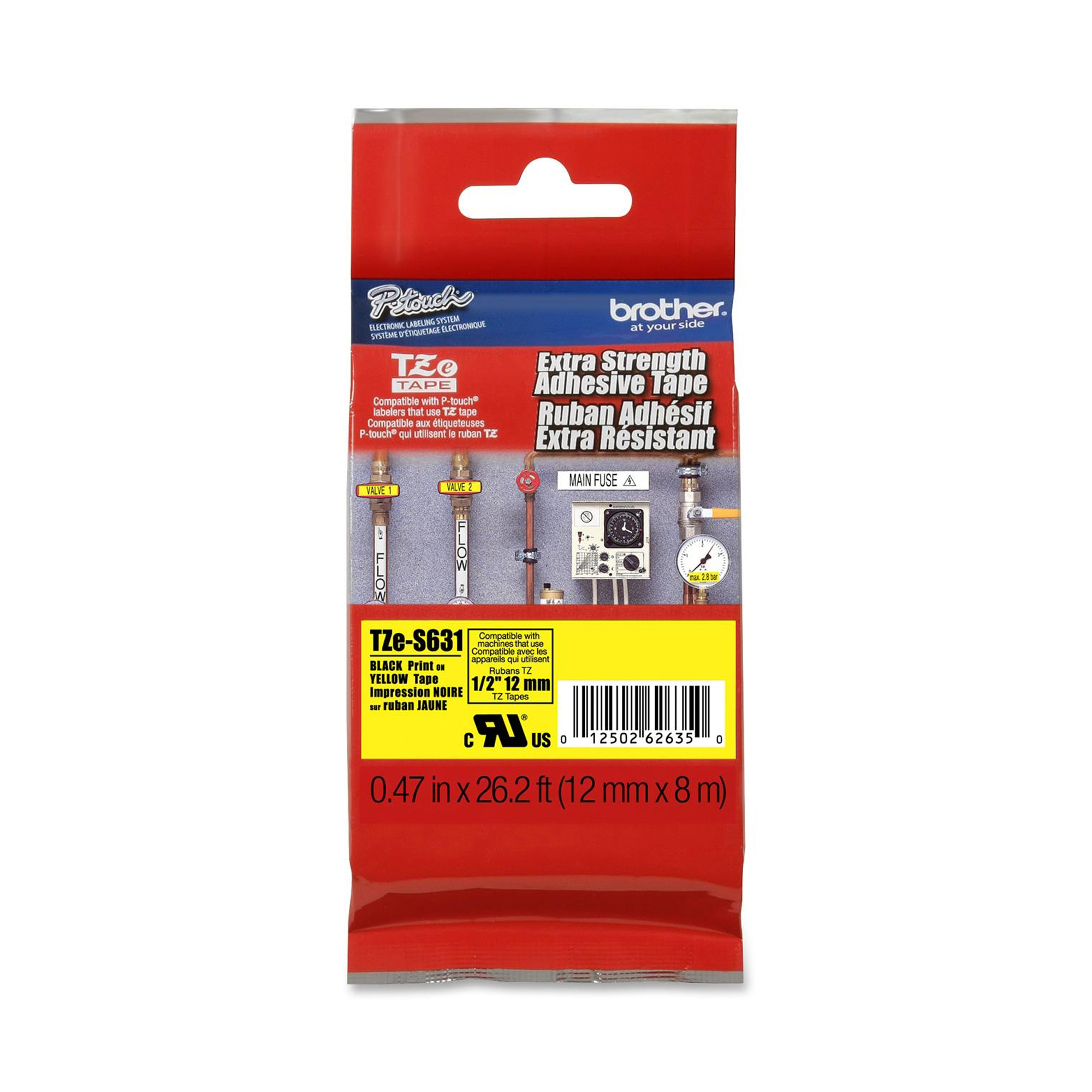 BROTZES631 Brother - Nastro con adesivo resistente - Nero/Giallo - TZES631 - 12mm x 8mt - immagine 1