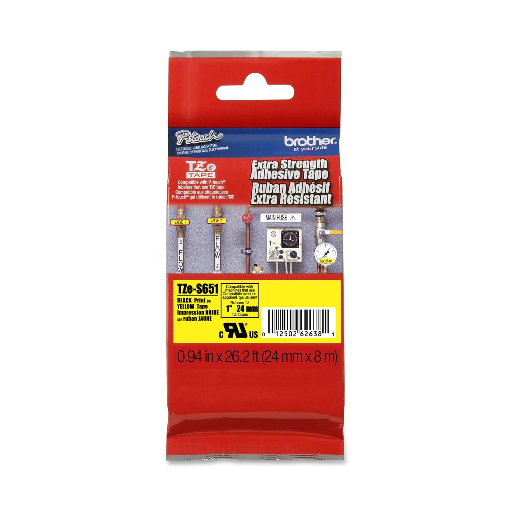 BROTZES651 Brother - Nastro con adesivo resistente - Nero/Giallo - TZES651 - 24mm x 8mt - immagine 1