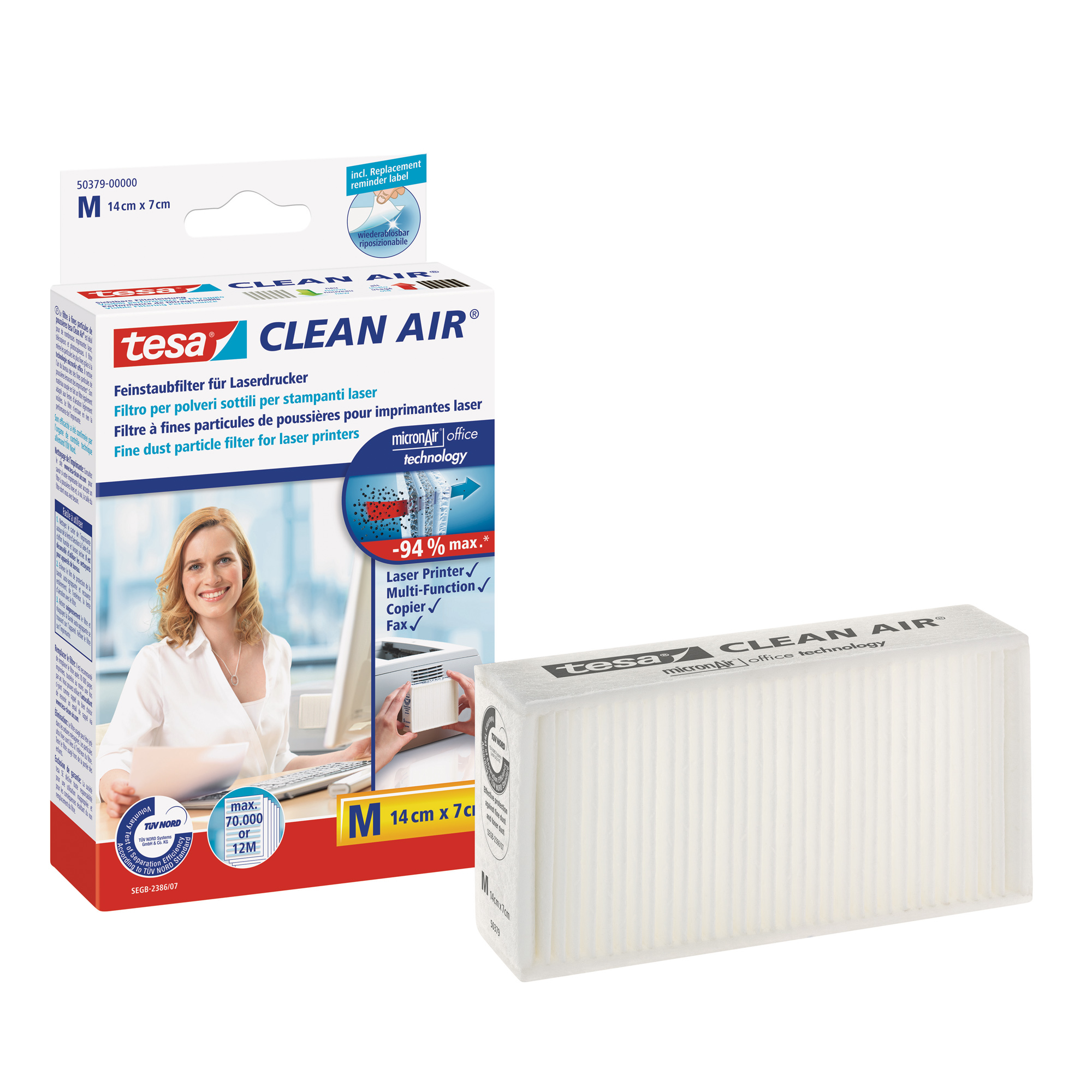 57591 Filtro Clean Air per stampanti e fax - 14x7 cm - Tesa - immagine 1