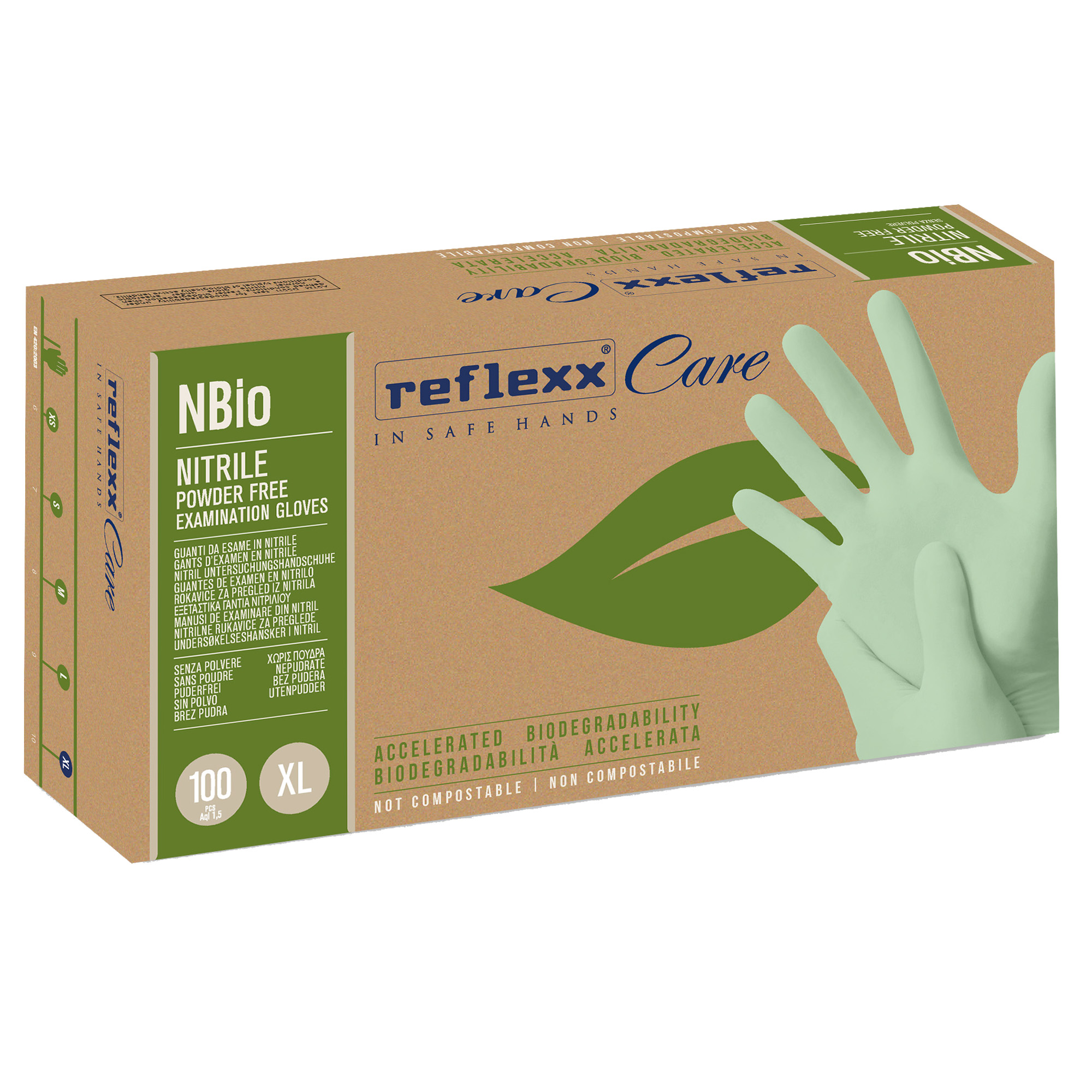 96882 Guanti in nitrile bio - tg XL - verde pastello - Reflexx - conf. 100 pezzi - immagine 1