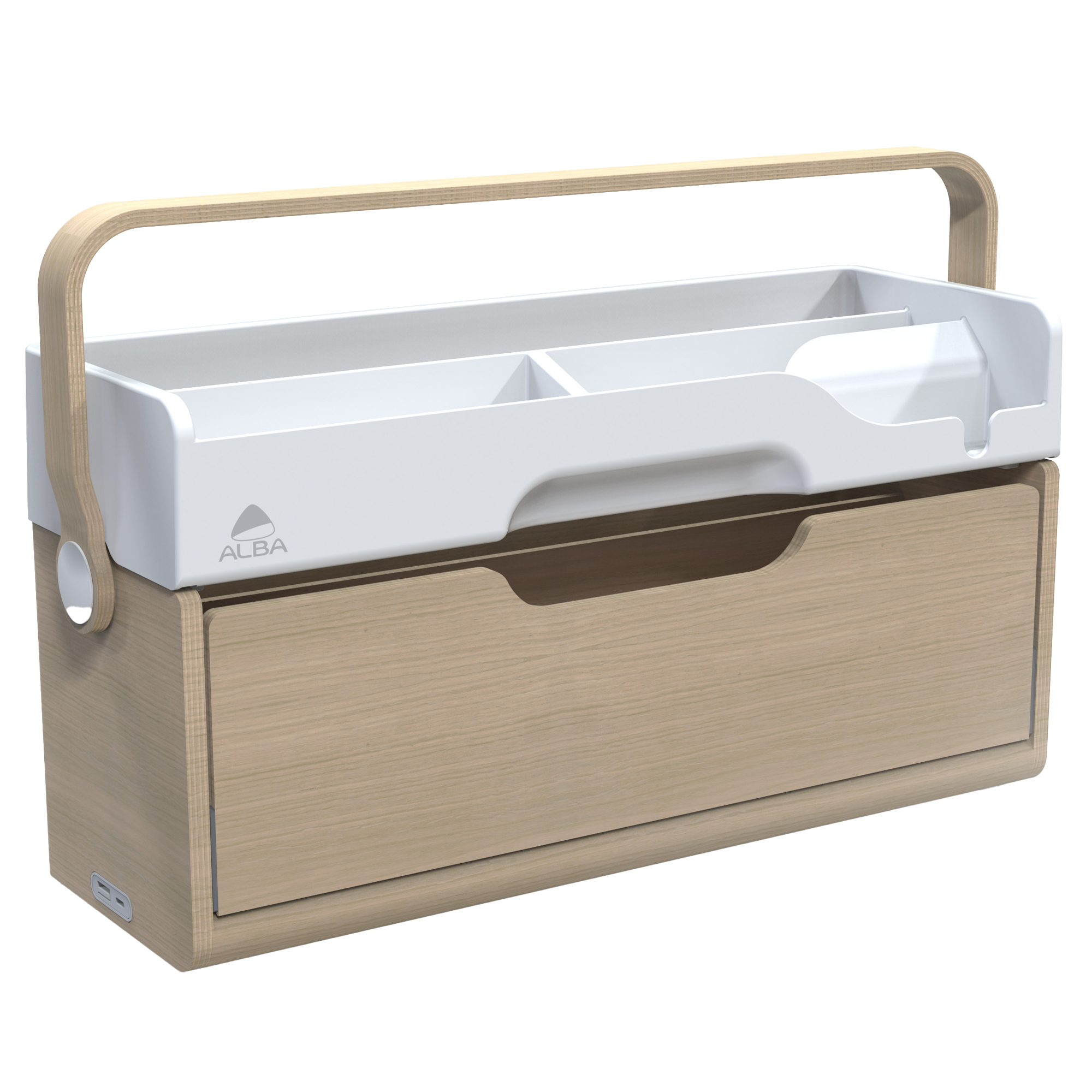 100729 Organizer portatile da scrivania Ergobox S - 42,5 x 23 x 15 cm - legno/PET/ABS - legno/bianco/grigio - Alba - immagine 1
