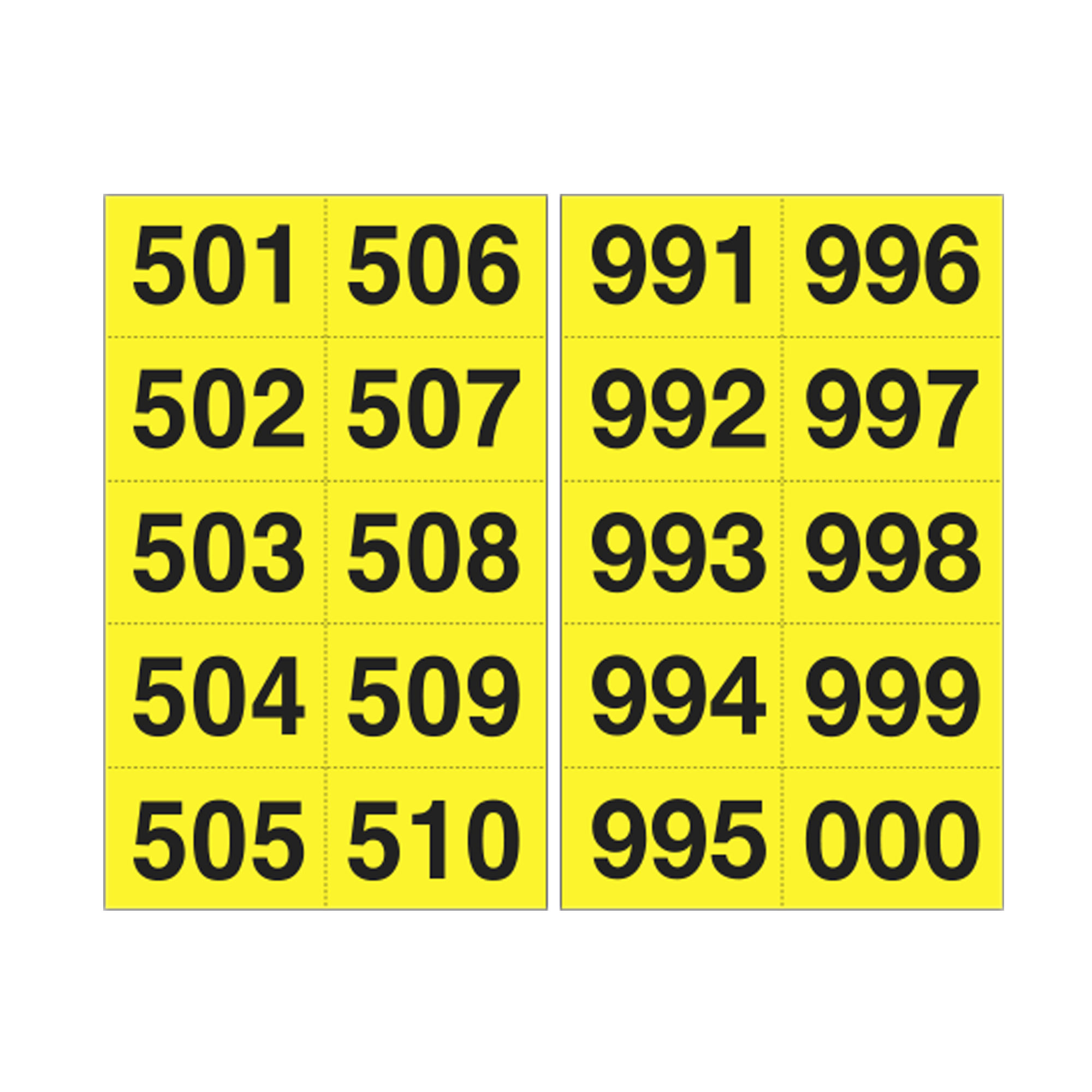 101843 Numero adesivo da 501 a 999 - 45 x 24 mm - 10 et/fg - 50 fogli - nero/giallo - immagine 1