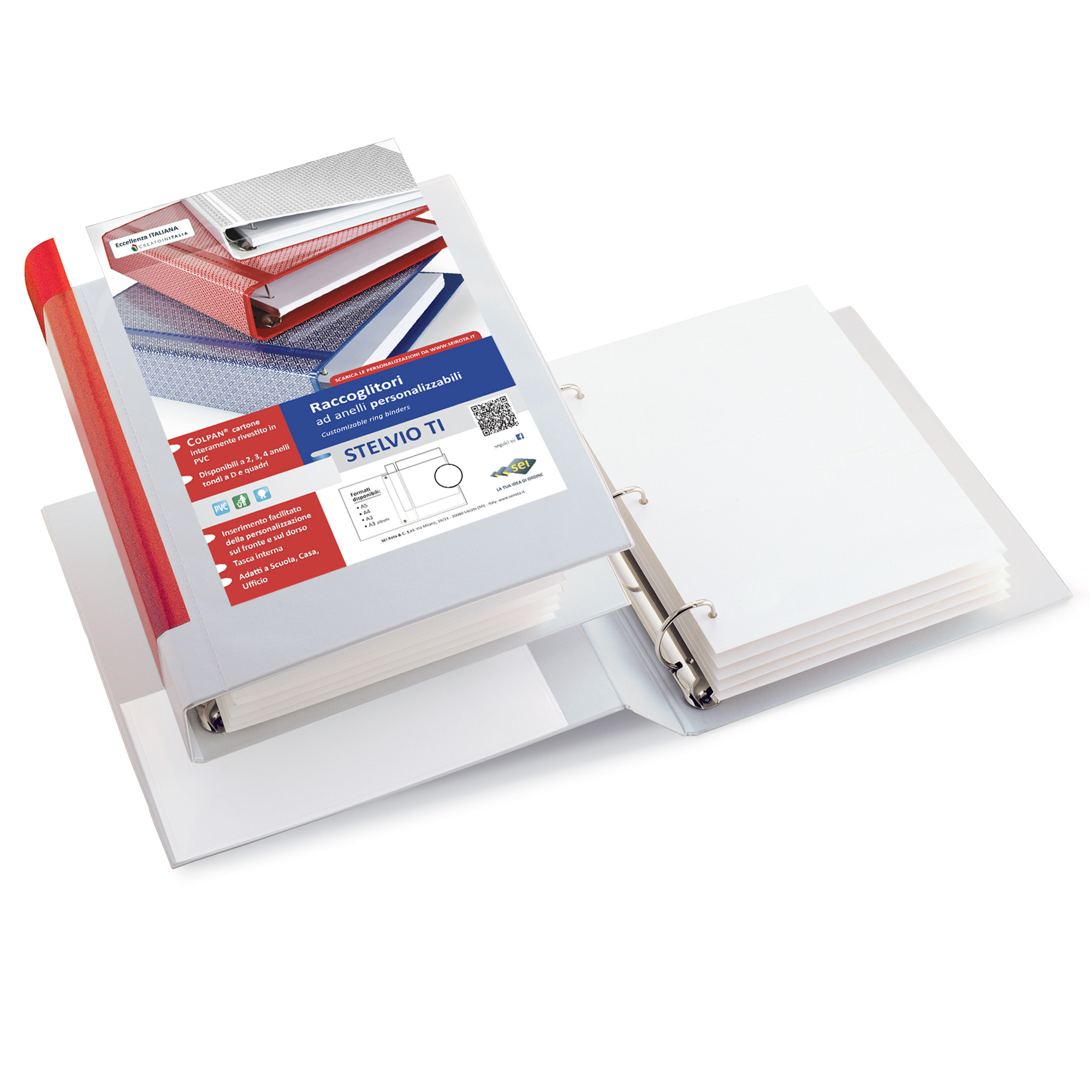 25489 Raccoglitore personalizzabile Stelvio TI - A5 - 3 anelli a D 30 mm - dorso 4 cm - bianco - Sei Rota - immagine 1