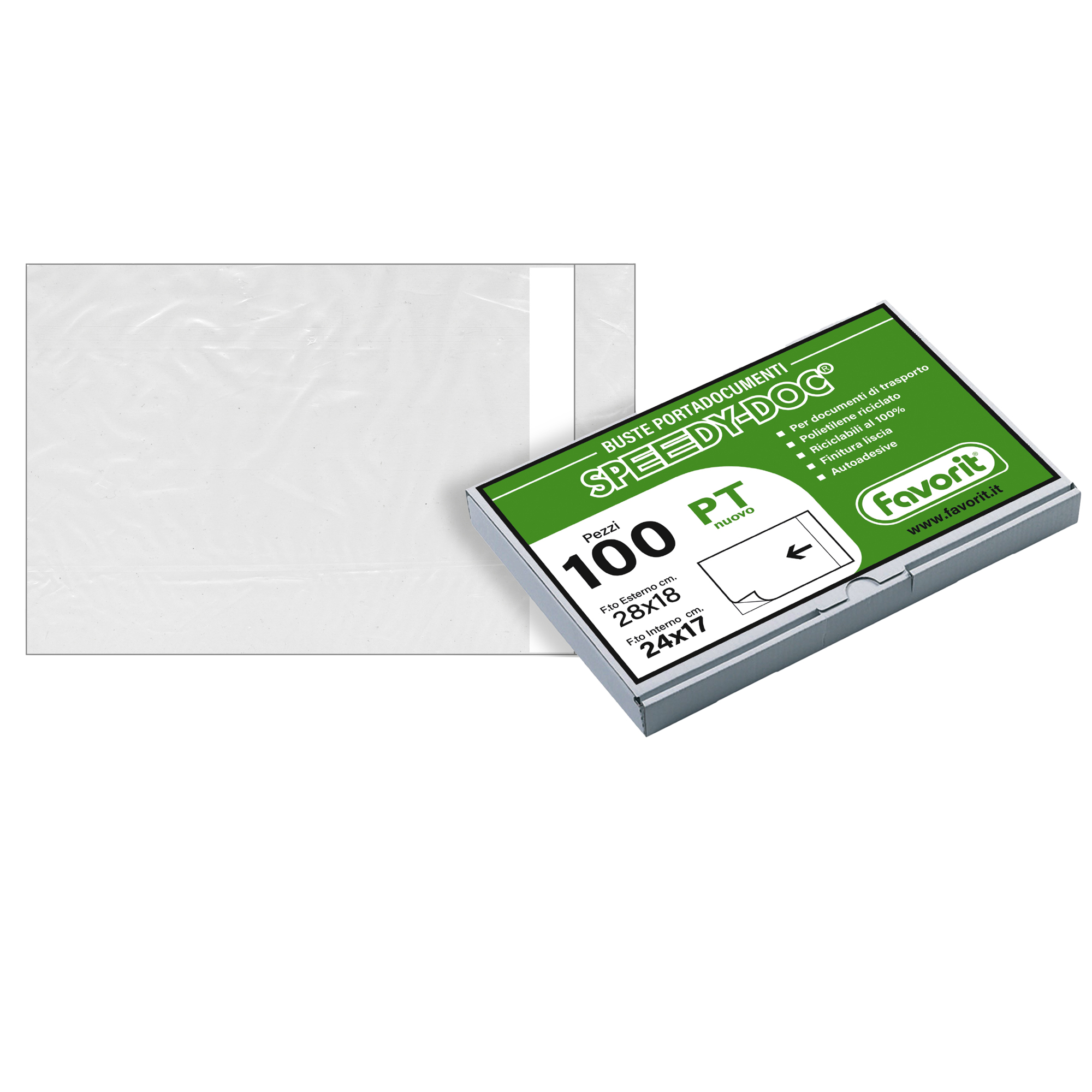 48839 Busta adesiva Speedy Doc - apertura lato corto - PT (22,5 x 16 cm) - PPL/PE - trasparente - Favorit - conf. 100 pezzi - immagine 1