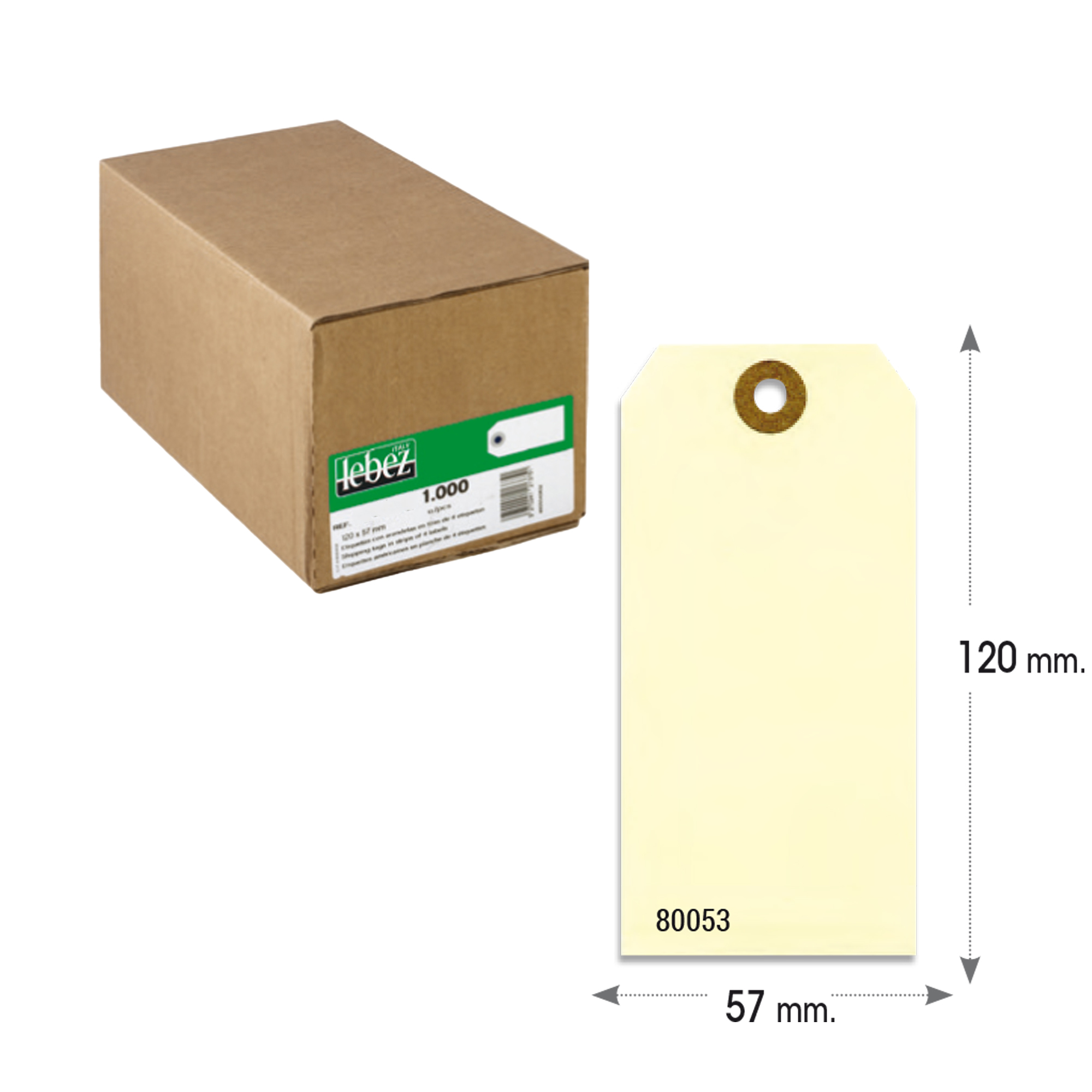 75568 Etichette per spedizioni - in cartoncino - con foro - 120 x 60 mm - avana - Lebez - conf. 1000 pezzi - immagine 1