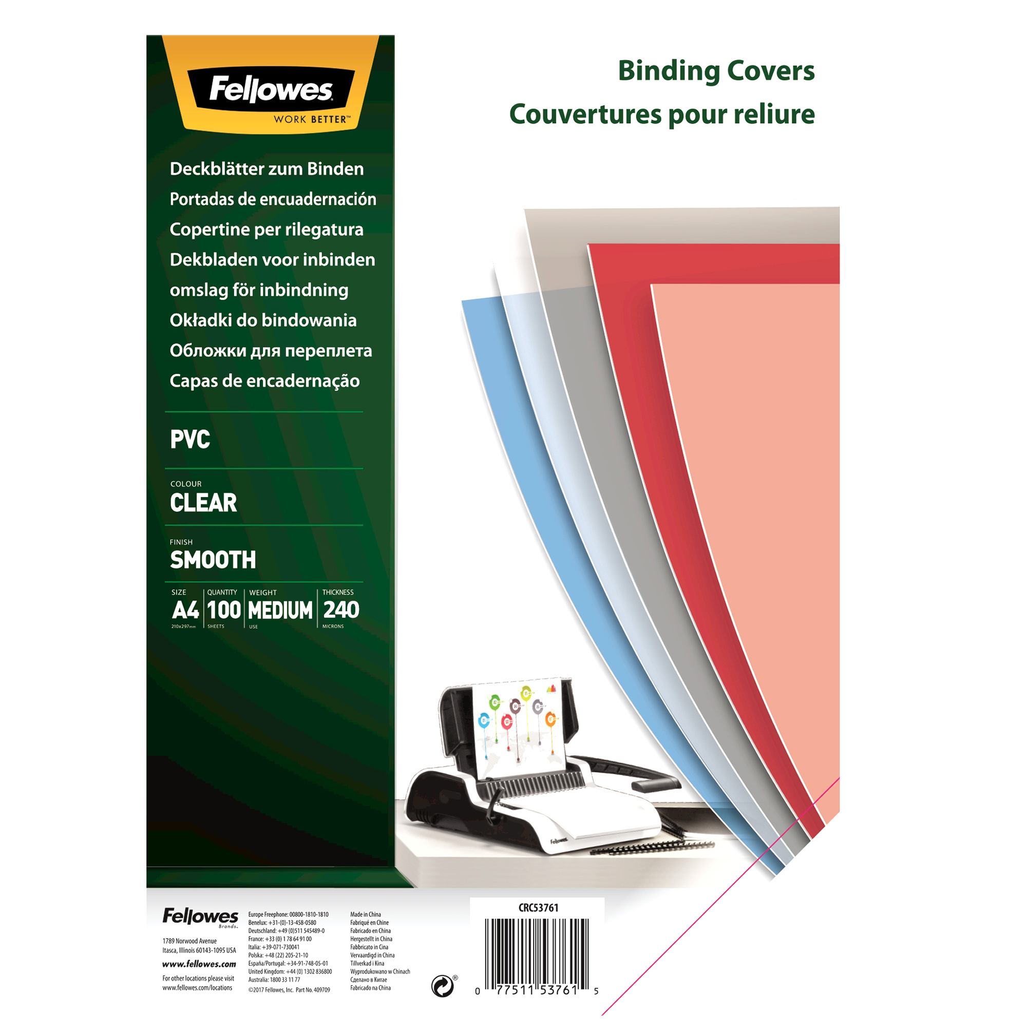 77767 Copertine Clear - A4 - 240 micron - PVC - neutro trasparente - Fellowes - scatola 100 pezzi - immagine 1