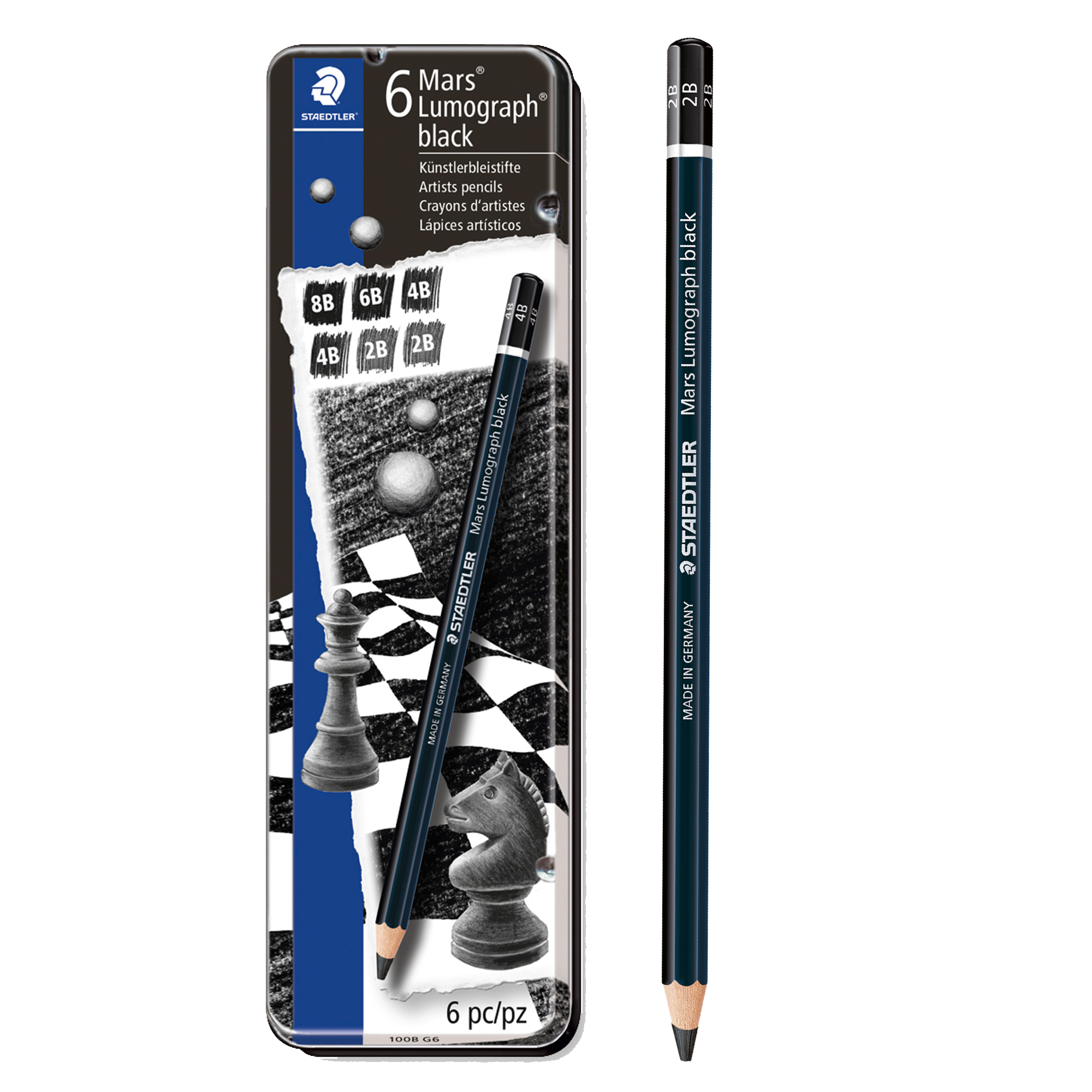 79597 Matita di grafite tipo carboncino Mars Lumograph Black - 4 gradazioni - Staedtler - conf. 6 pezzi - immagine 1