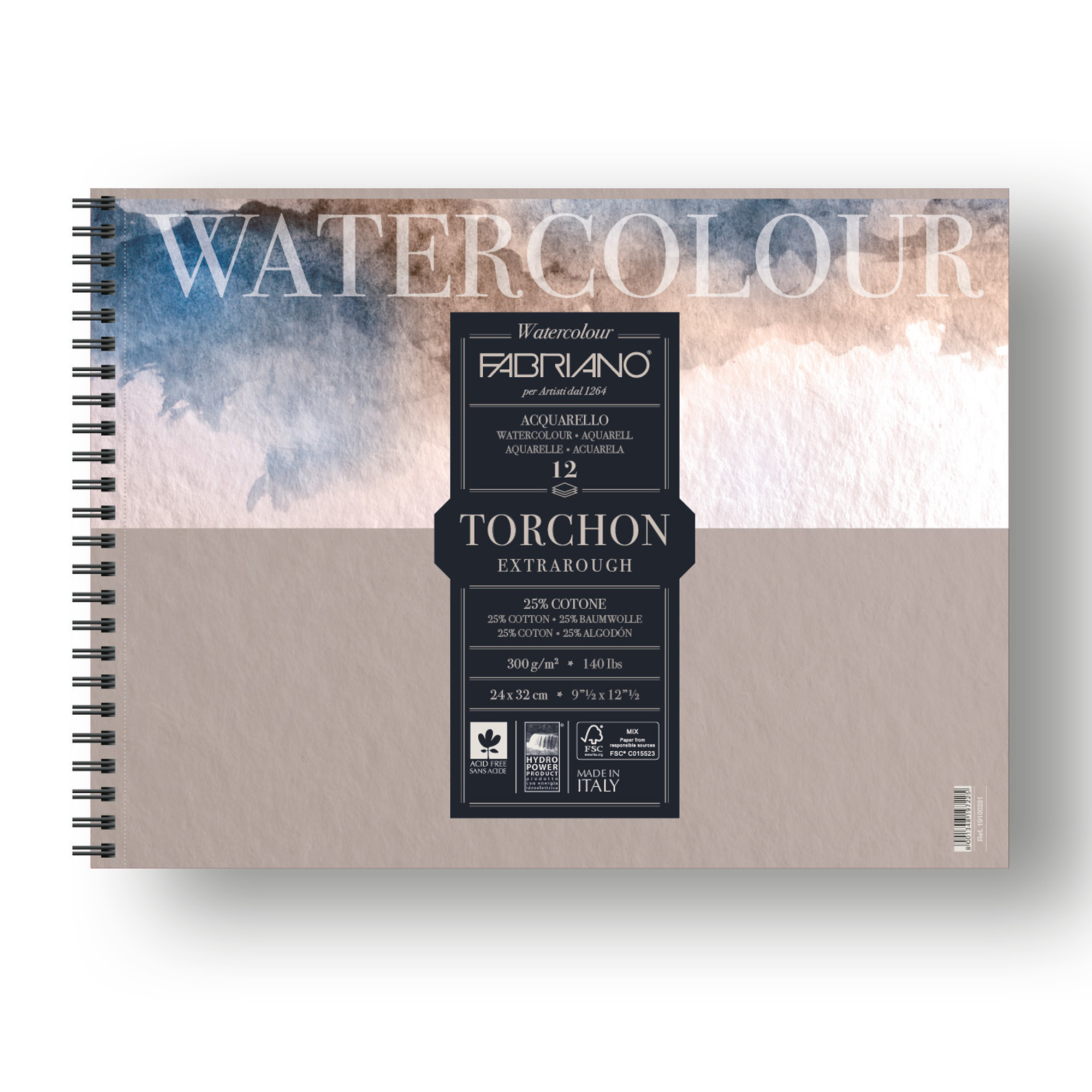 82651 Blocco Watercolour Torchon - 24 x 32 cm - 12 fogli - 300 gr - spiralato - Fabriano - immagine 1