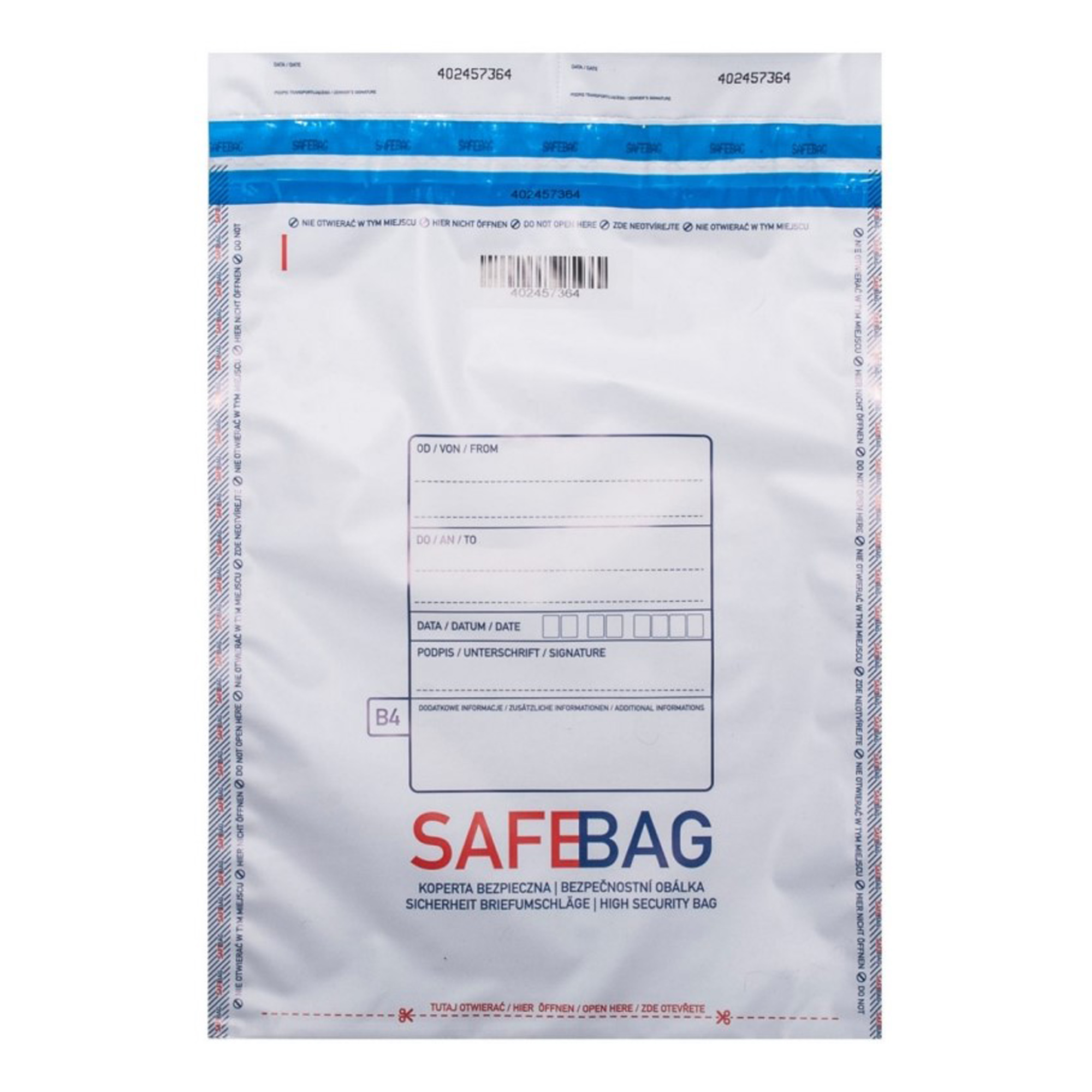 97504 Sacchetti di sicurezza Safe Bag - per corrieri - B5 - 18,6 x 25,5 + 4 cm - PE - bianco - Bong Packaging - conf. 100 pezzi - immagine 1