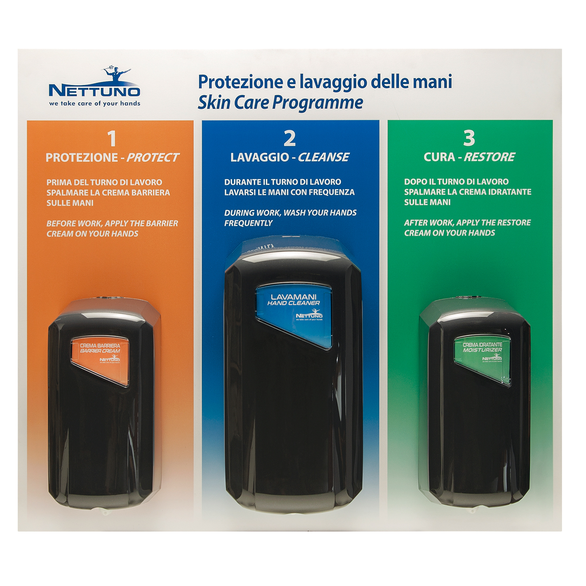 98366 Pannello per protezione e lavaggio delle mani - con 3 dispenser - 67,4 x 60 x 1 cm - Nettuno - immagine 1