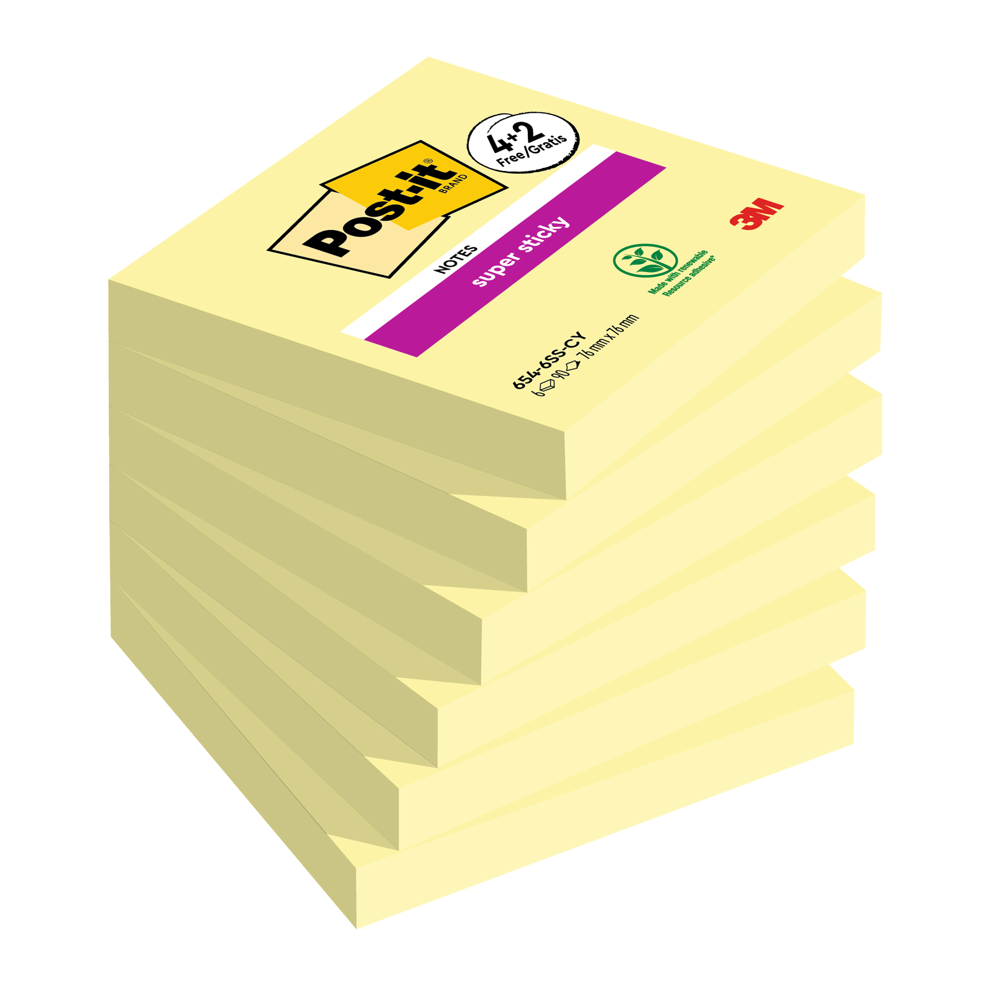 98958 Blocco foglietti Post-it Super Sticky - 76 x 76 mm - 90 fogli - giallo canary - Post-it - conf. 6 blocchi - immagine 1
