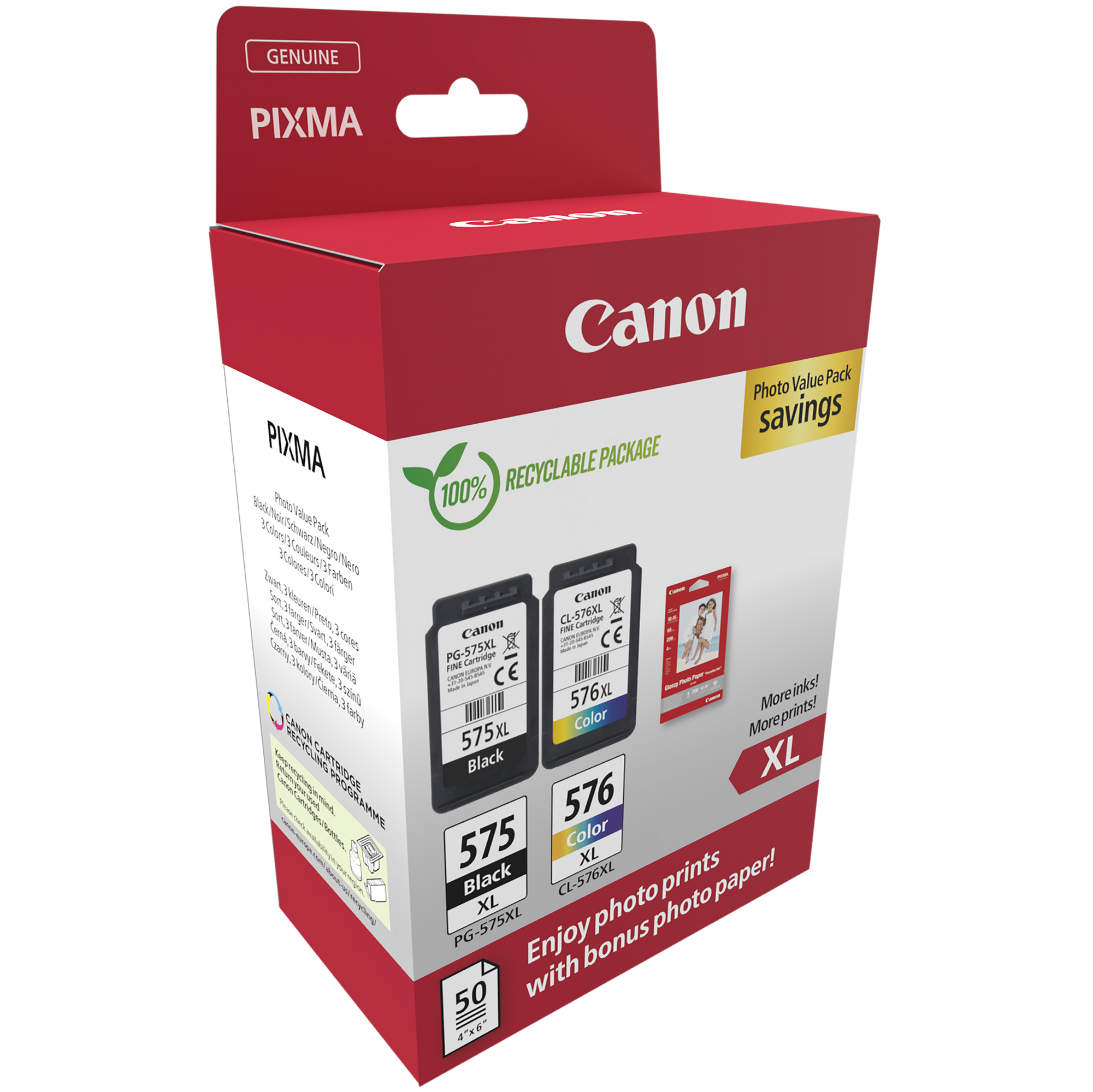 CAN5437C006 Canon - Cartuccia Ink PG-575XL /CL-576XL - con Confezione Fogli - 5437C006 - immagine 1