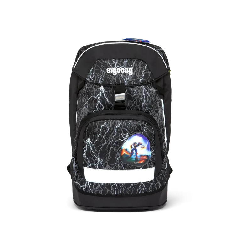Zaino da scuola Ergobag Prime Super ReflectBear con schienale ergonomico imbottito, spallacci regolabili e struttura resistente, adatto alla scuola primaria.