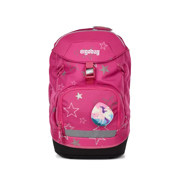 Zaino da scuola Ergobag Prime StarlightBear colore fucsia con sistema ergonomico regolabile, spallacci imbottiti e dettagli riflettenti, adatto alla scuola primaria.