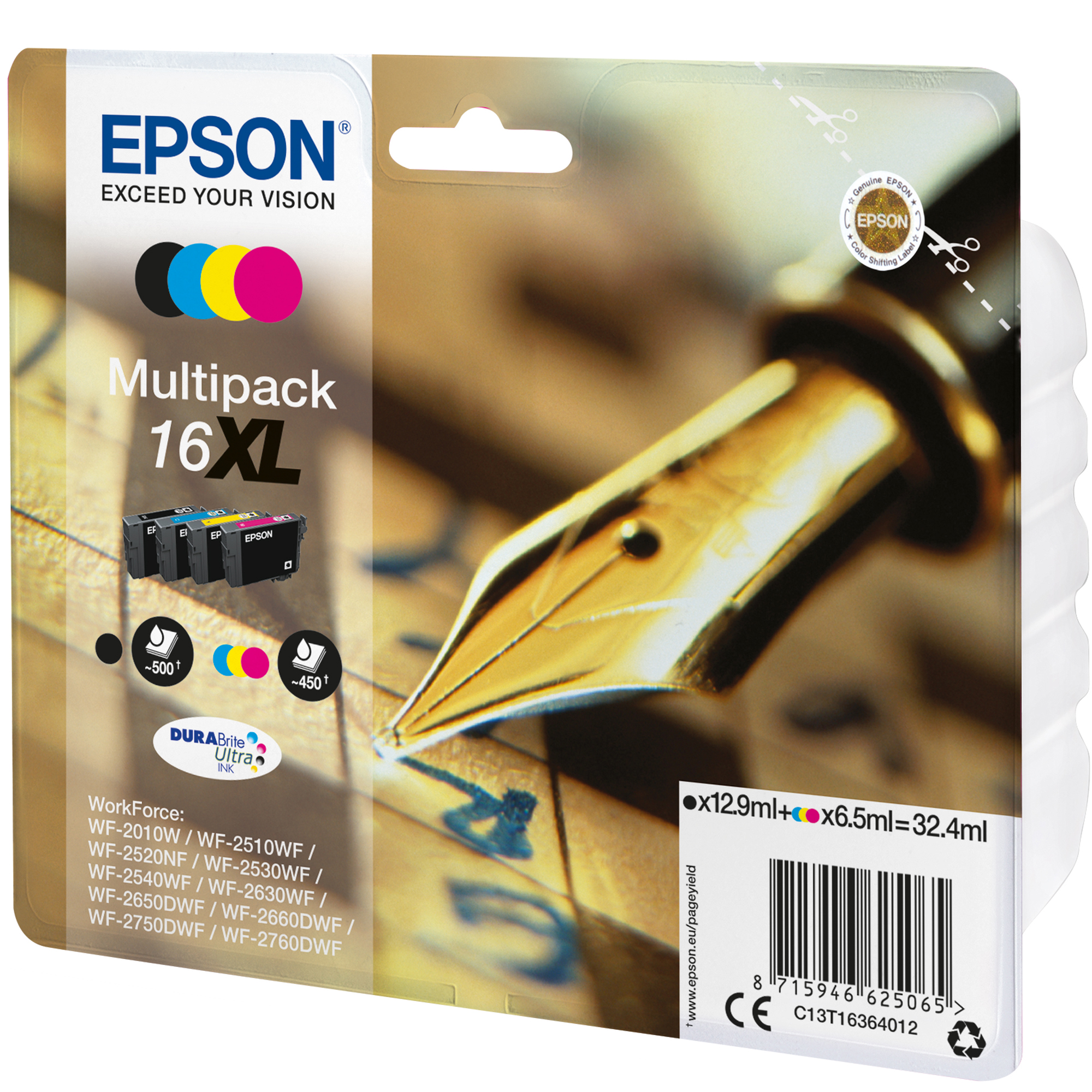 EPST16364012 Epson - Multipack Cartuccia ink - 16XL - C/M/Y/K - C13T16364012 - C/M/Y 6,5ml cad - K 12,9ml - immagine 1