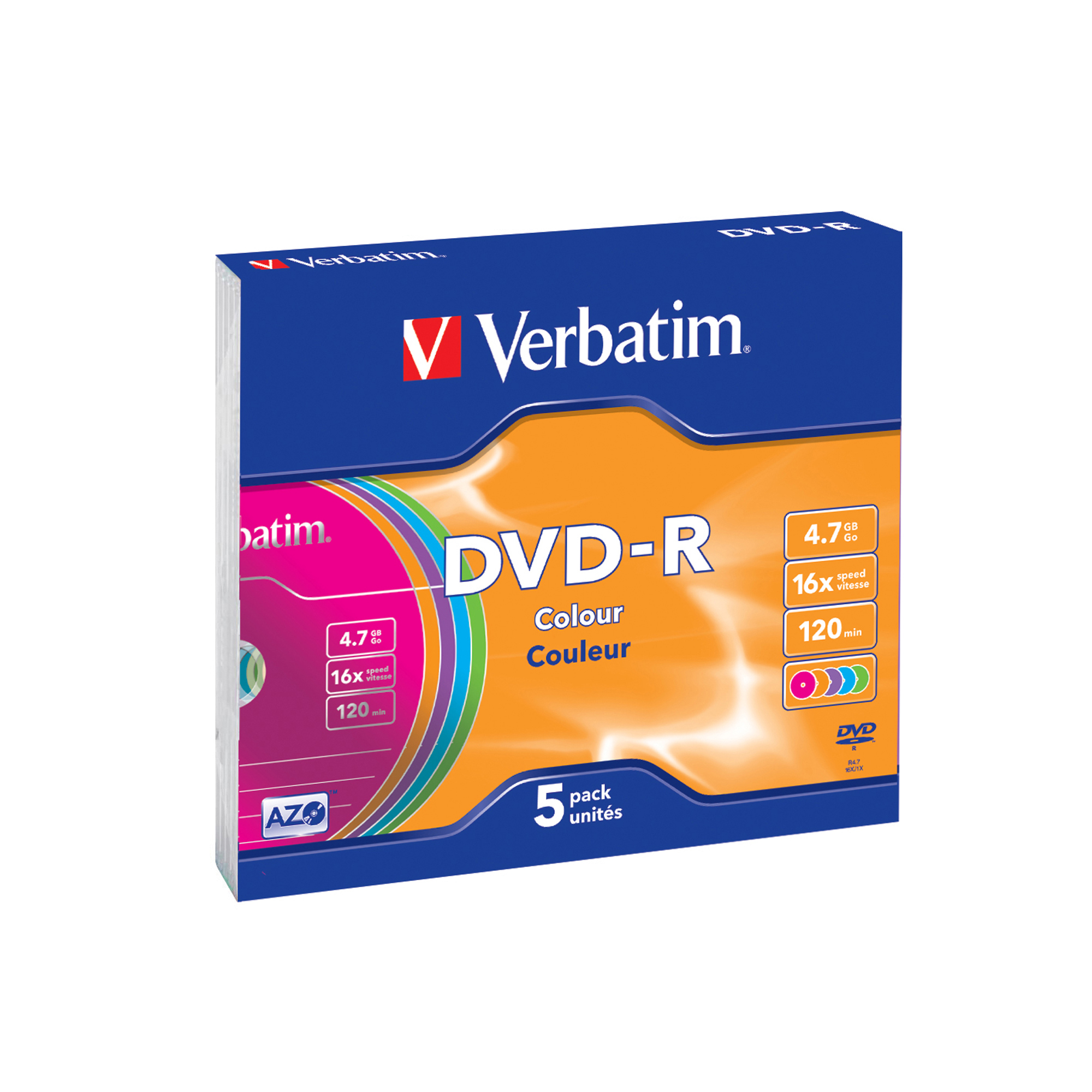VERBDVD-R4716C Verbatim - Scatola 5 DVD-R - slim Case - serigrafato colorato - 43557 - 4,7GB - immagine 1