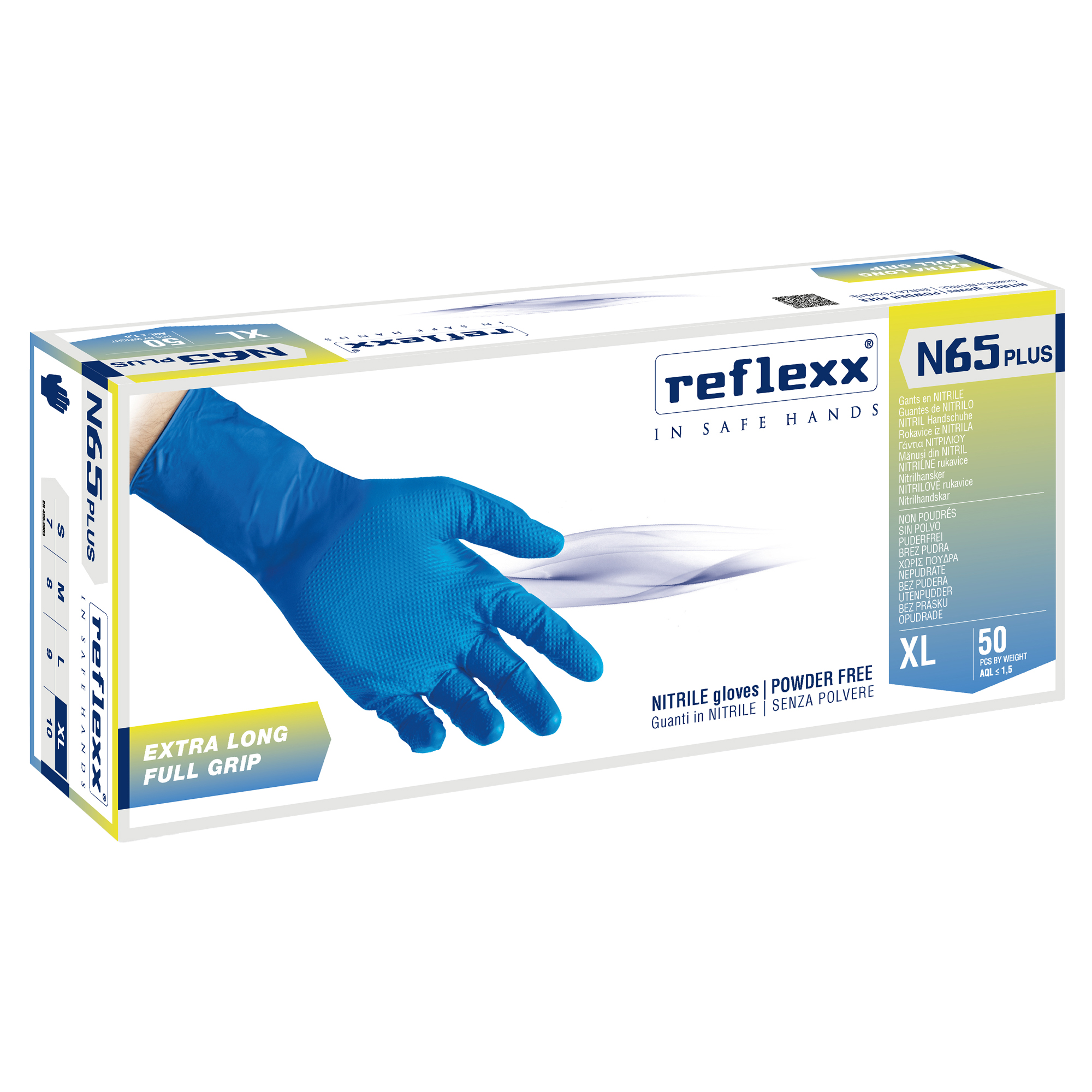 103261 Guanti in nitrile N65 Plus - senza polvere - taglia XL - blu - Reflexx - conf. 50 pezzi - immagine 1