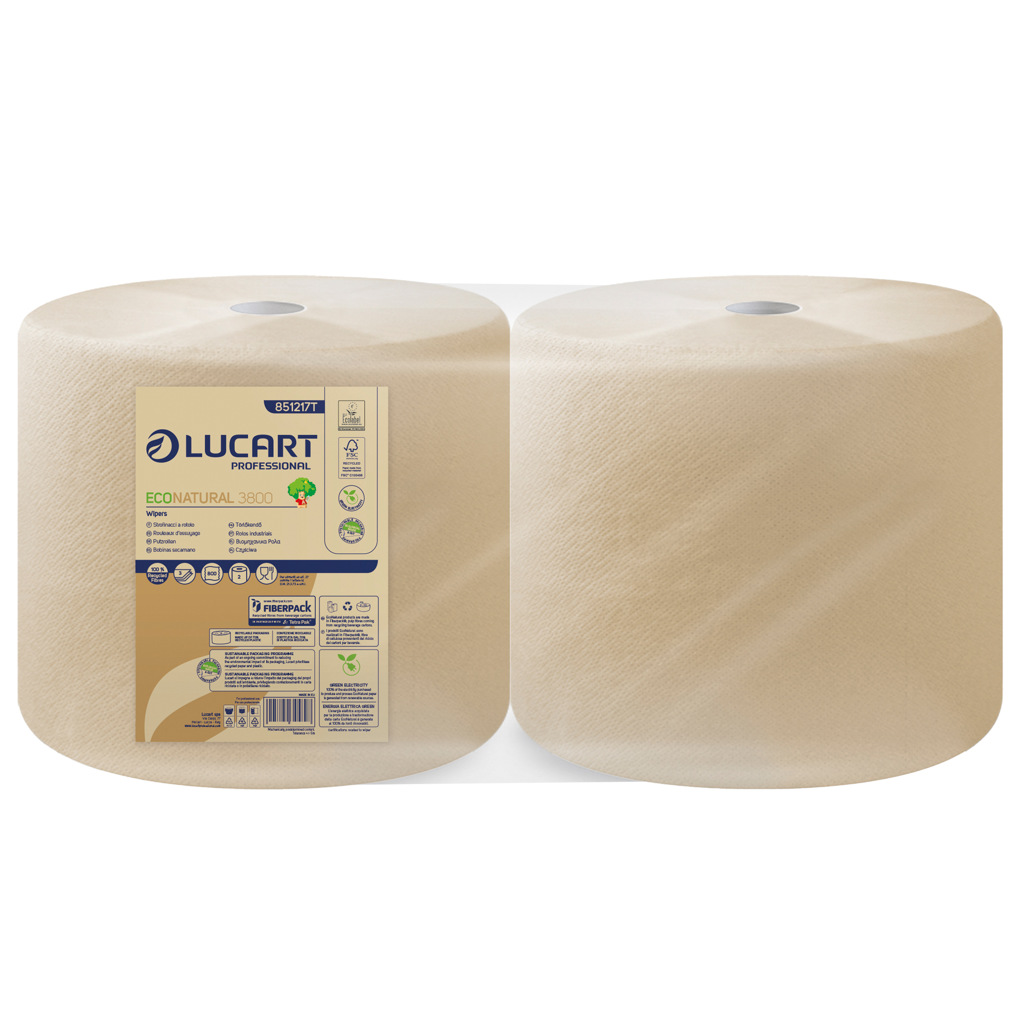 103681 Bobina asciugatutto EcoNatural - 3 veli - 800 strappi - 212 m - Lucart - immagine 1