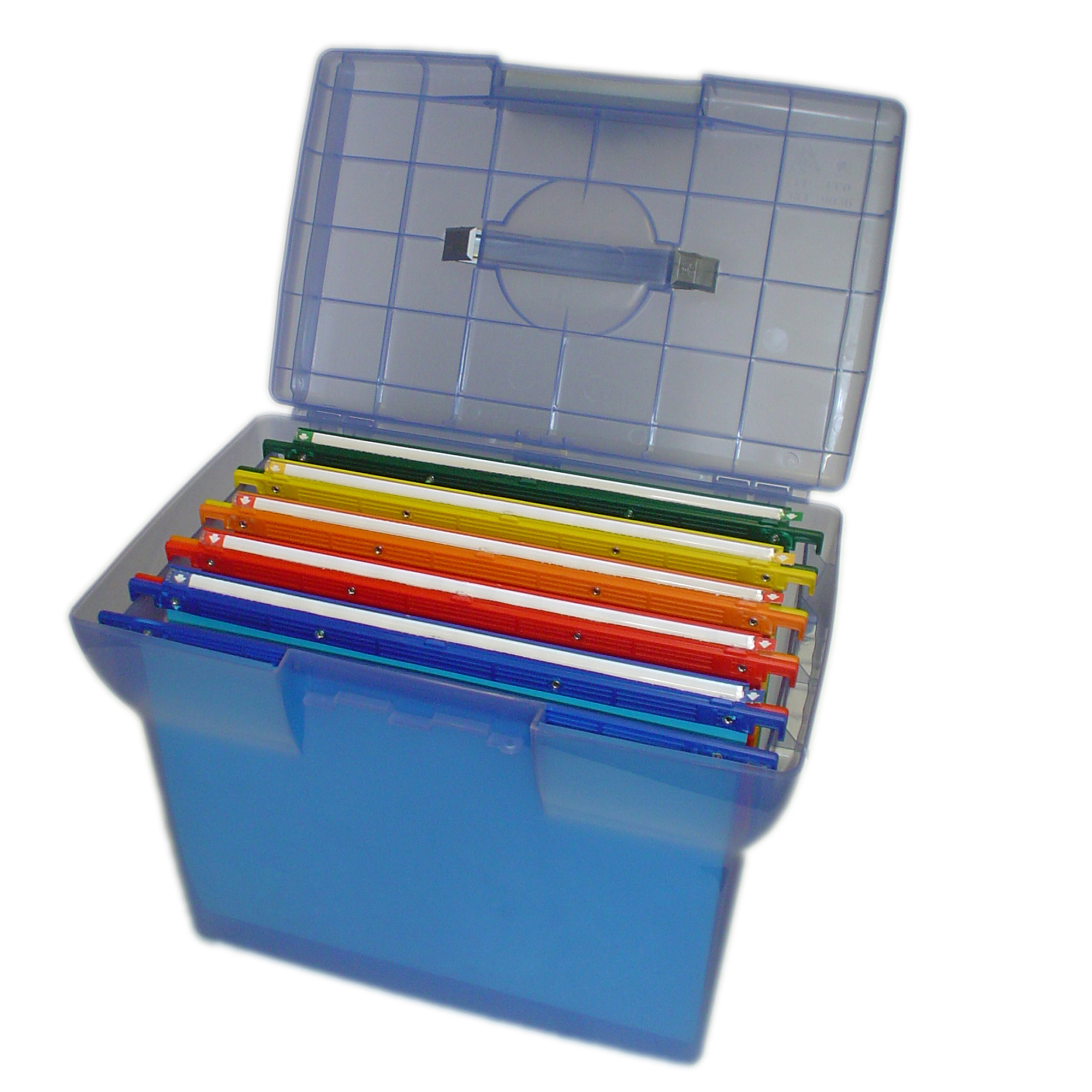 49405 Valigetta Arianna - blu traslucido - con 5 cartelle sospese Joker interasse 33 cm - 37x25x30 cm - colori assortiti - Bertesi - immagine 1