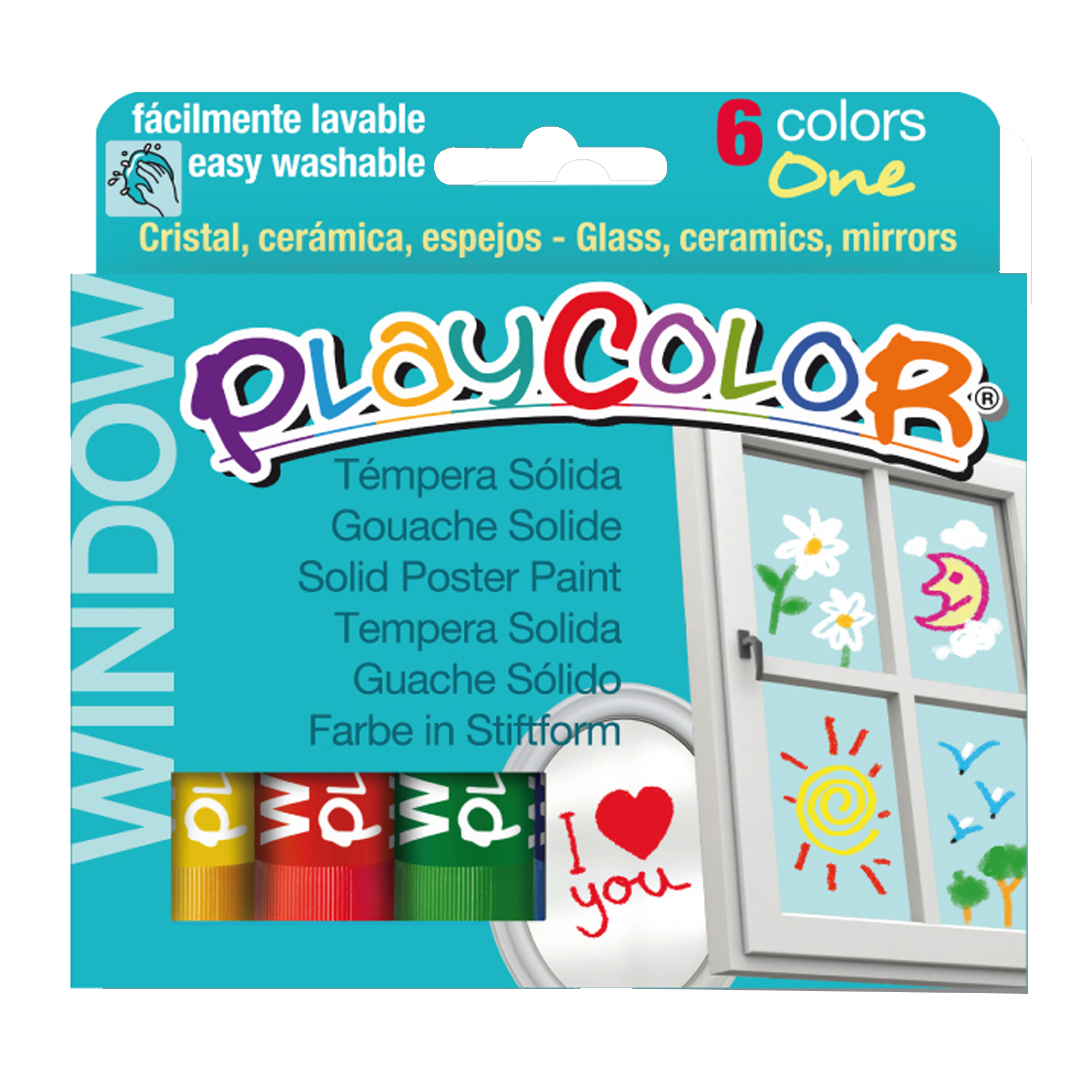 79551 Tempera solida in stick Playcolor - 10gr – colori per vetro – colori assortiti – Instant - astuccio da 6 stick - immagine 1