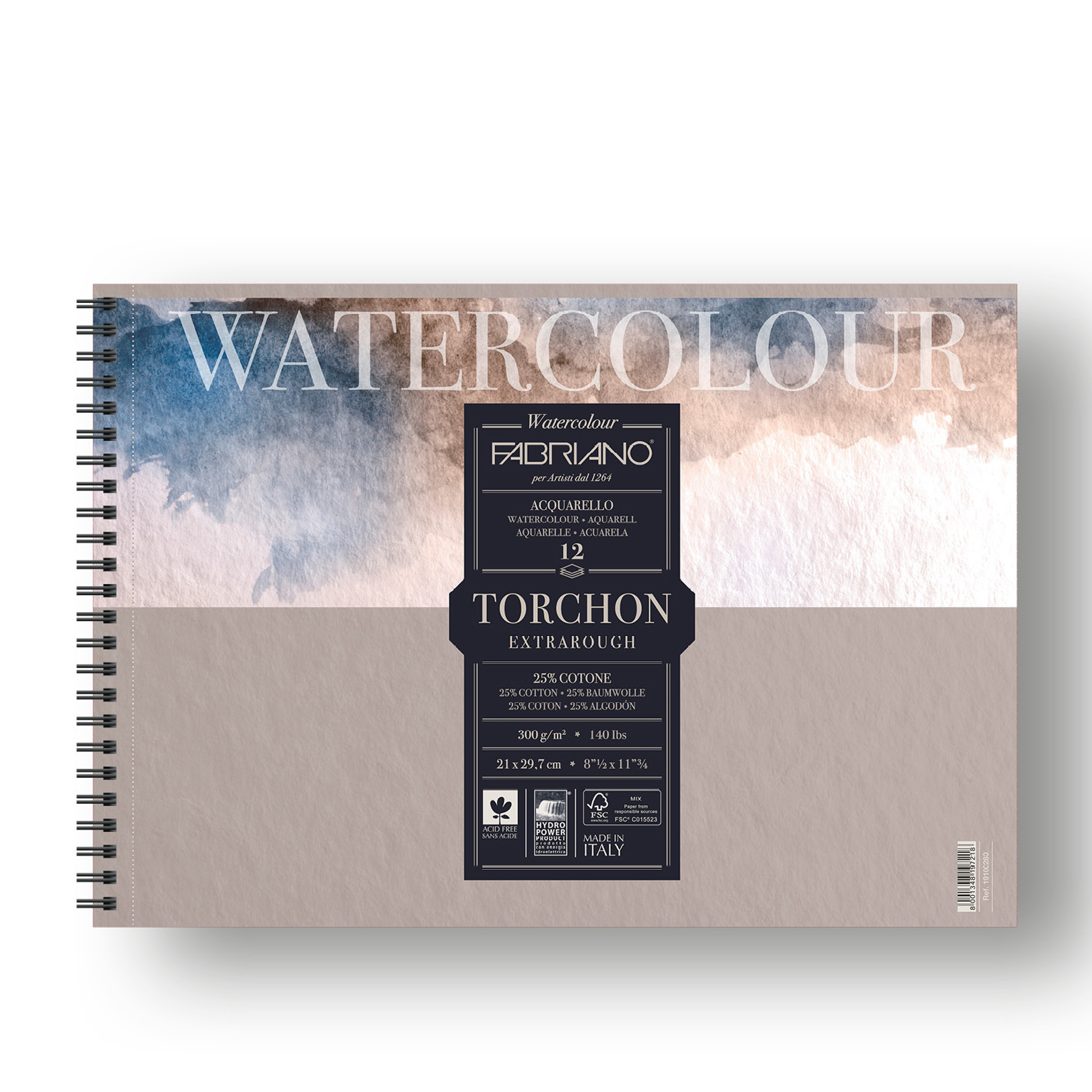 82611 Blocco Watercolour Torchon - A4 - 12 fogli - 300 gr - spiralato - Fabriano - immagine 1