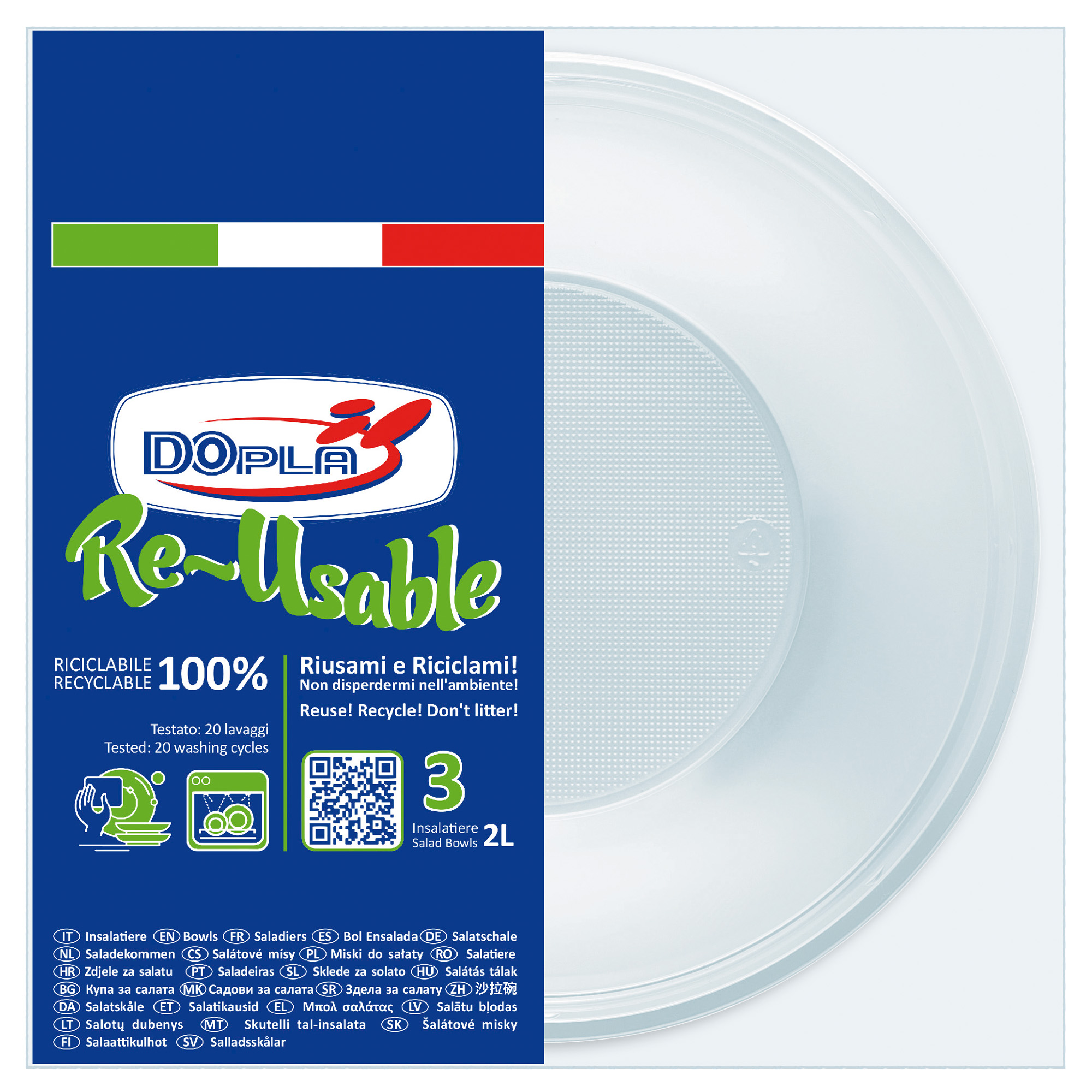 101416 Insalatiera riutilizzabile - rotonda - diametro 13,5 cm - 2 L - PS reuse - bianco - Dopla - conf. 3 pezzi - immagine 1