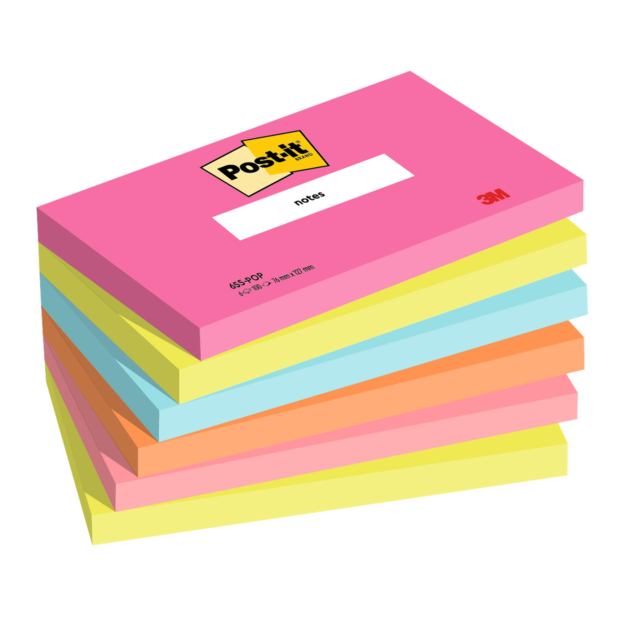 101850 Blocco Post-it - 655-POP - 76 x 127 mm - 100 fogli - colori Popmistic - Post-it - conf. 6 pezzi - immagine 1