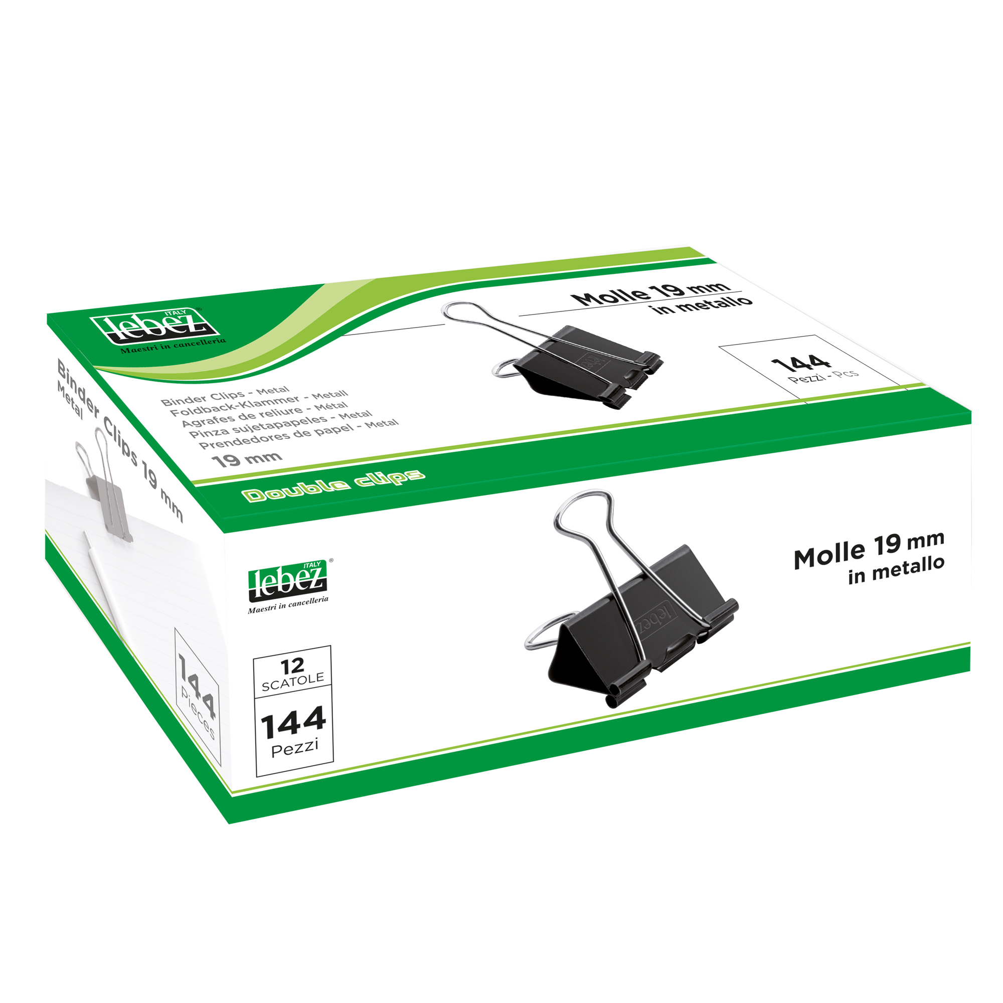 37187 Molla Double Clips - 1,9 cm - nero - Lebez - conf. 12 pezzi - immagine 1