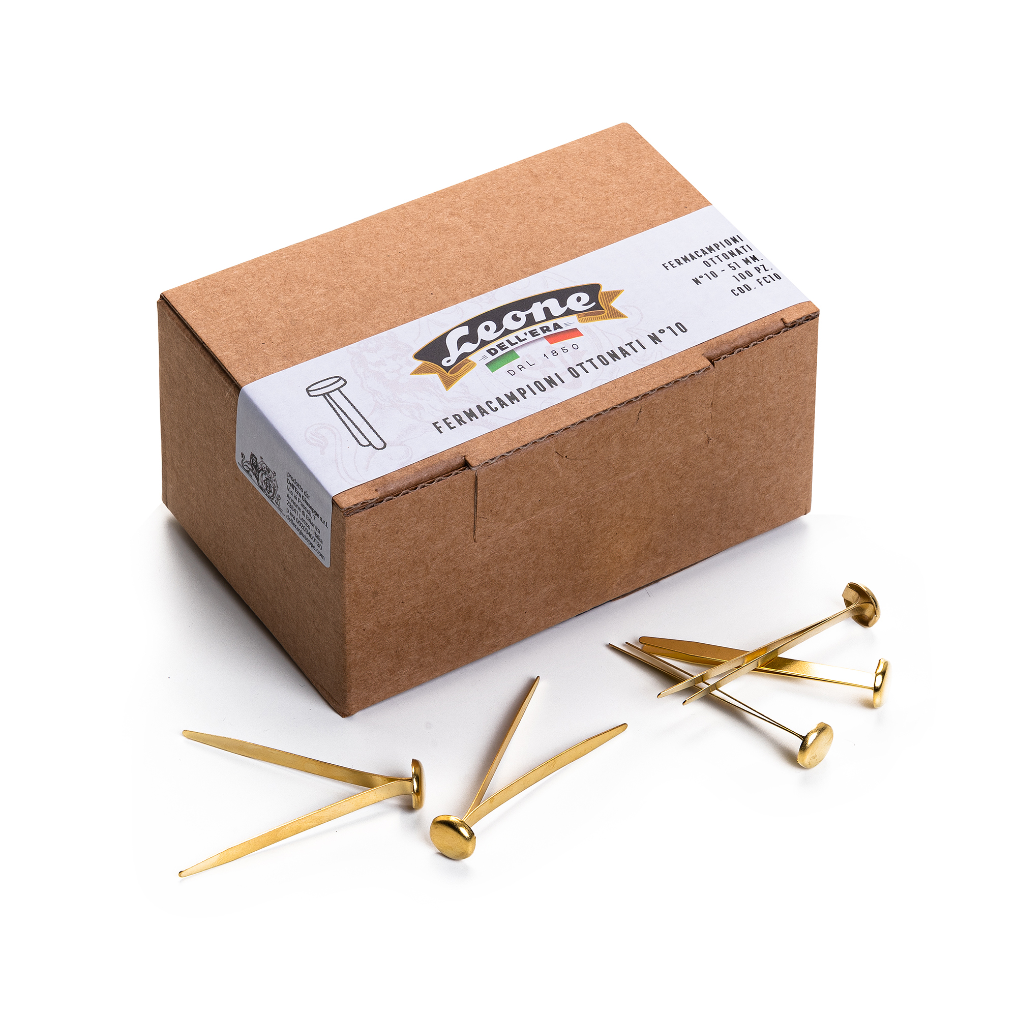 44683 Fermacampioni ottonati - n. 10 - 5 cm - Leone - conf. 100 pezzi - immagine 1