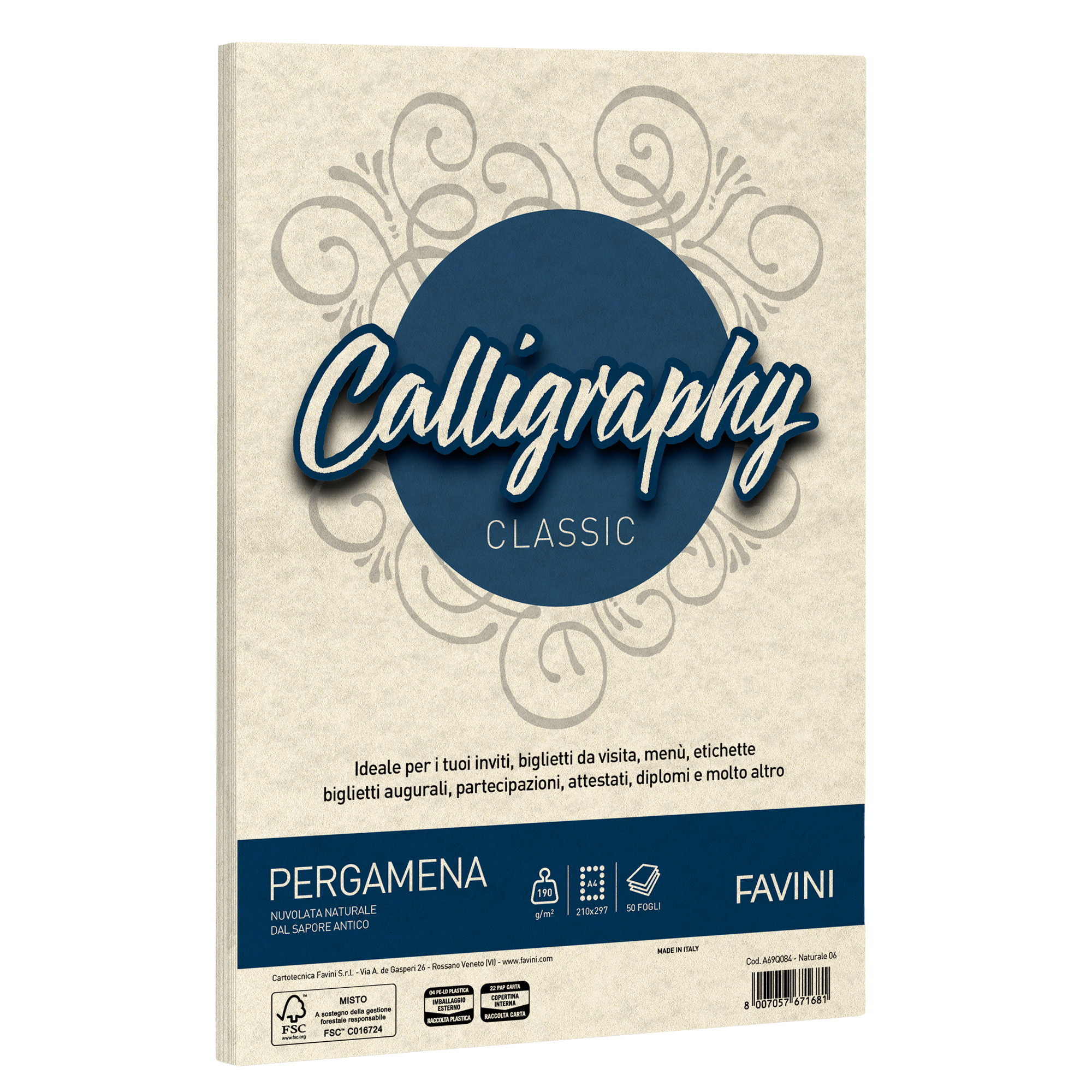 53625 Carta Calligraphy Pergamena - A4 - 190 gr - naturale 06 - Favini - conf. 50 fogli - immagine 1