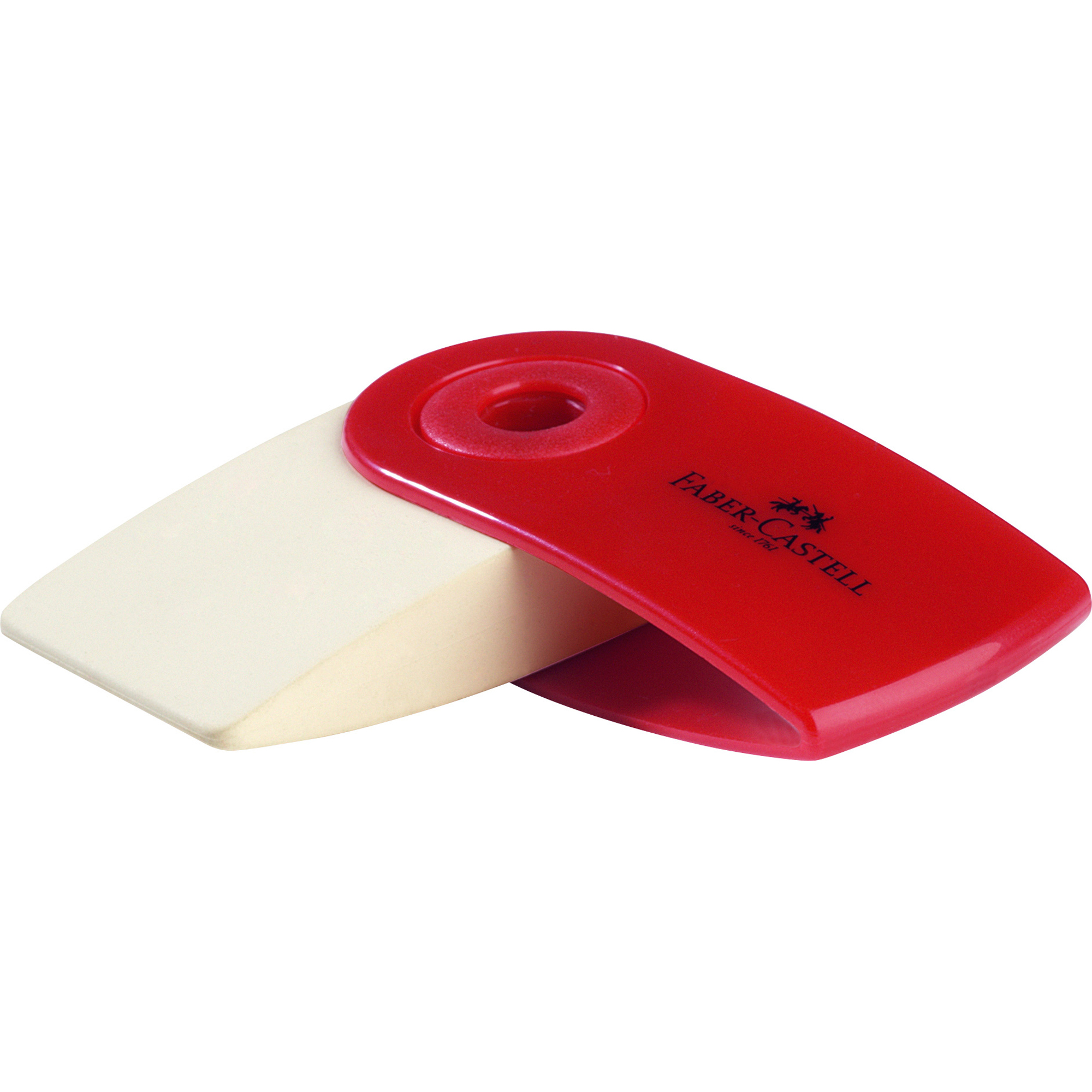 182411_Eraser SLEEVE Mini red/blue Gomma Sleeve Mini - 55x28x15mm - con custodia protettiva rossa e blu - Faber-Castell - immagine 1