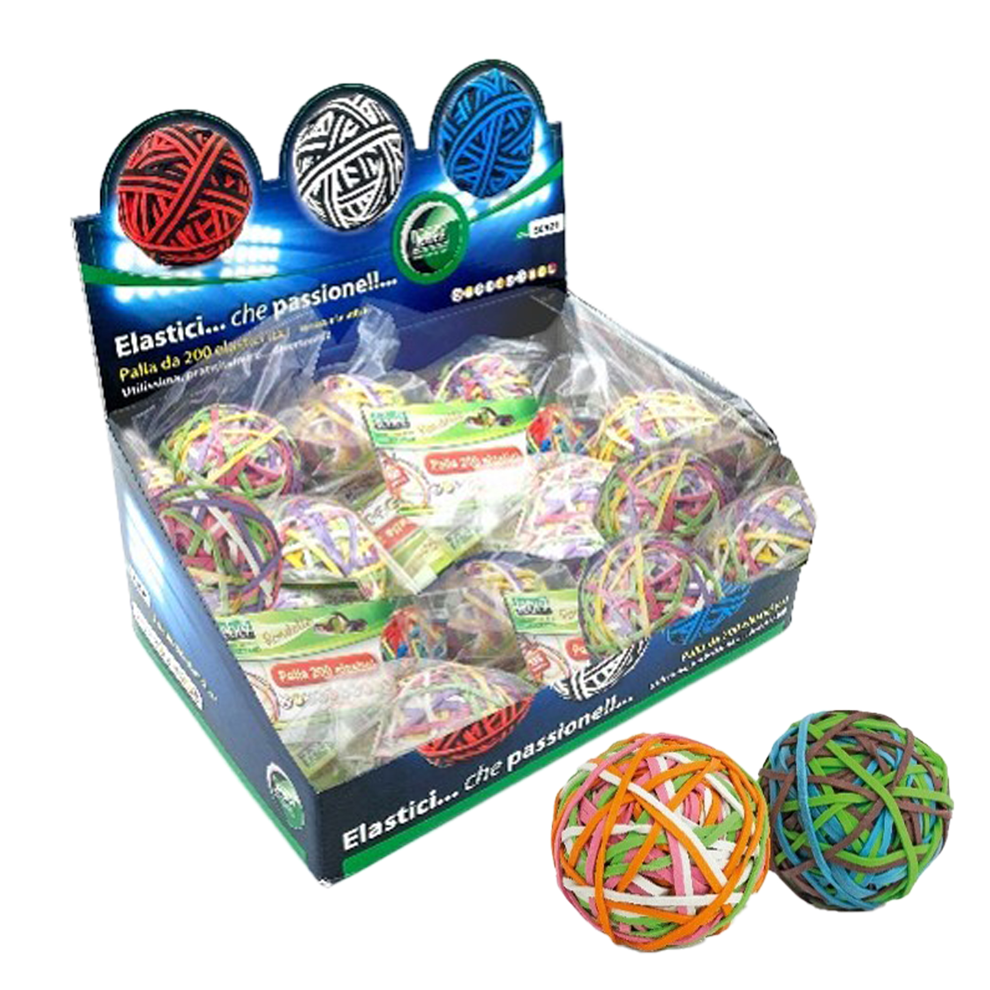 63368 Rubberball - diametro 5 cm - colori assortiti - Lebez - display da 15 sfere di elastici - immagine 1