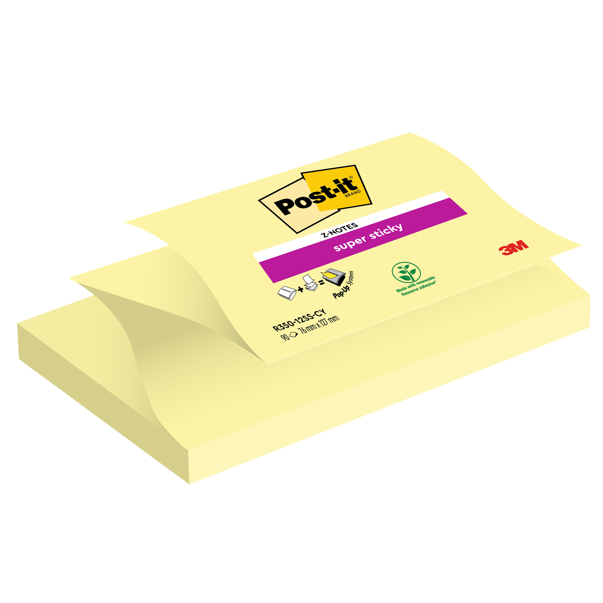71237 Blocco Post-it Super Sticky Z Notes - R350-123SS-CY - 76 x 127 mm - giallo Canary - 90 fogli - Post-it - immagine 1