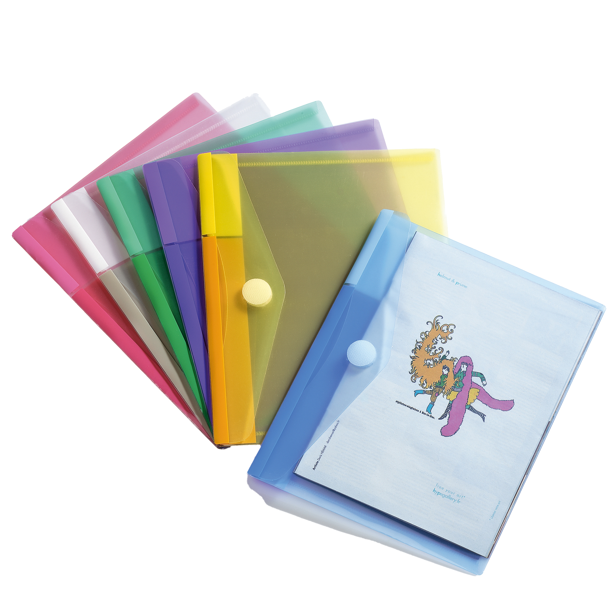 80324 Buste con bottone in velcro - PP - 25 x 13,5 cm - colori assortiti - Djois - conf. 6 pezzi - immagine 1