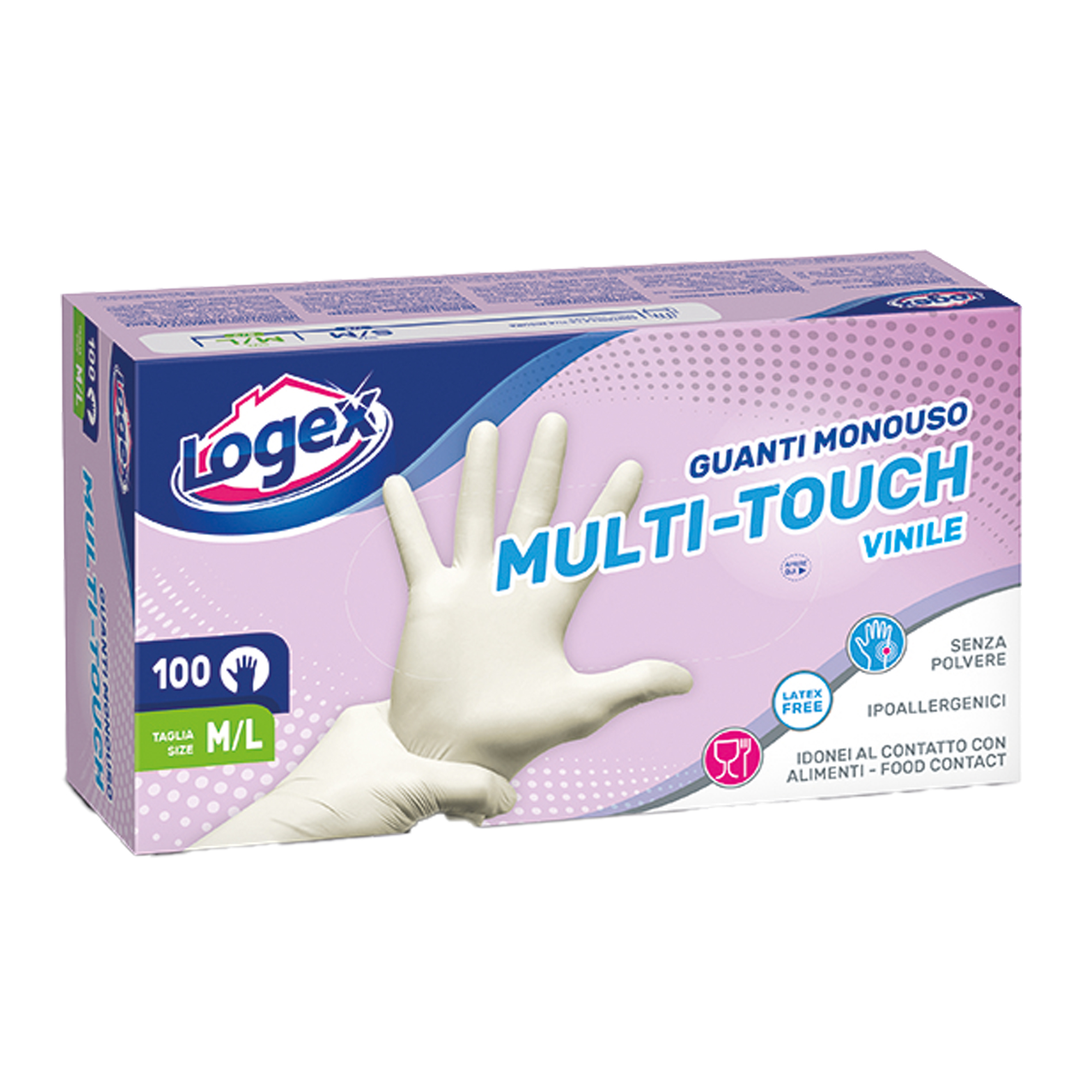 90959 Guanti monouso - in vinile non talcato - tg. M/L - Logex Professional - conf.100 pezzi - immagine 1