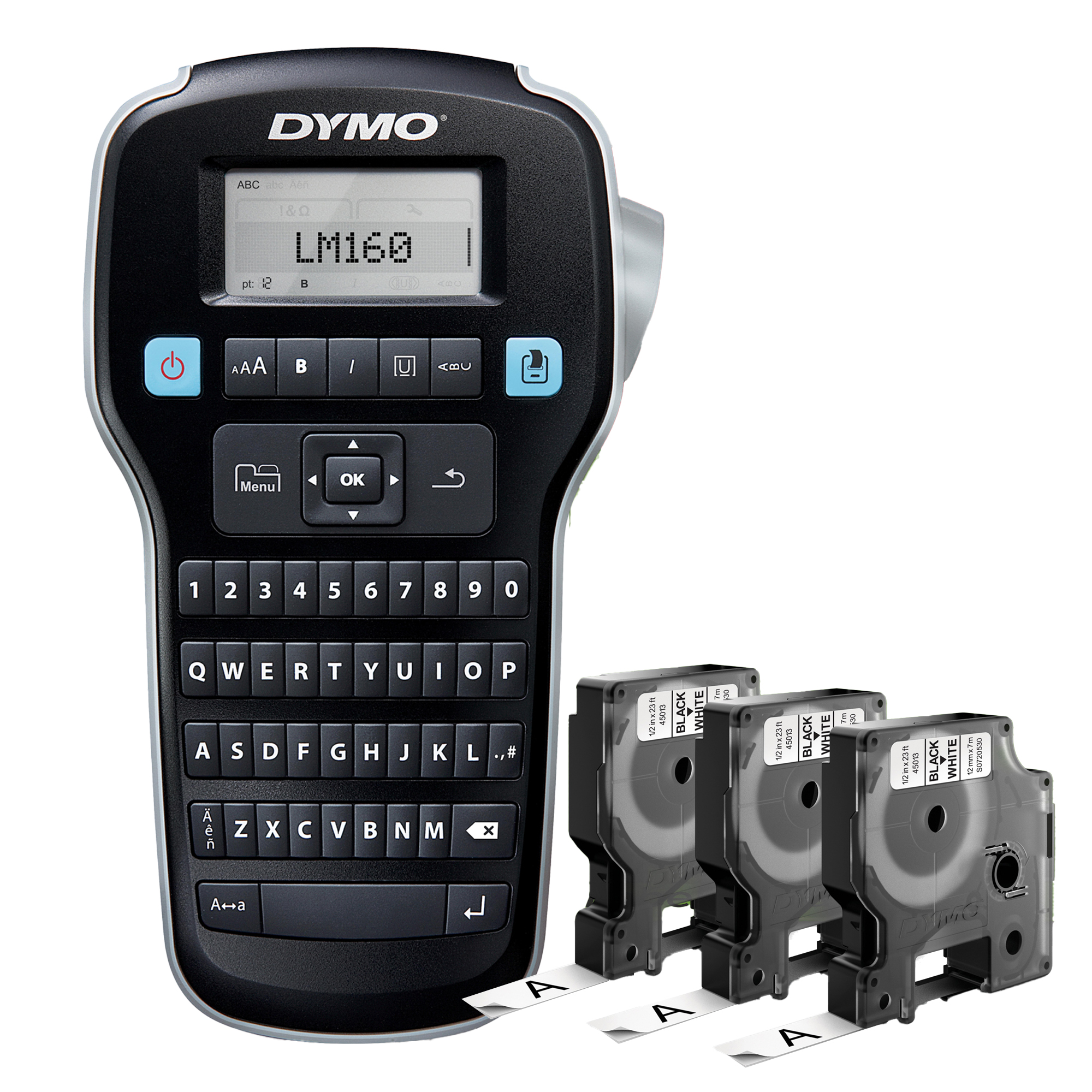 92694 Promo pack etichettatrice Label Manager 160 - 3 nastri D1 12 mm nero / bianco inclusi - Dymo - immagine 1