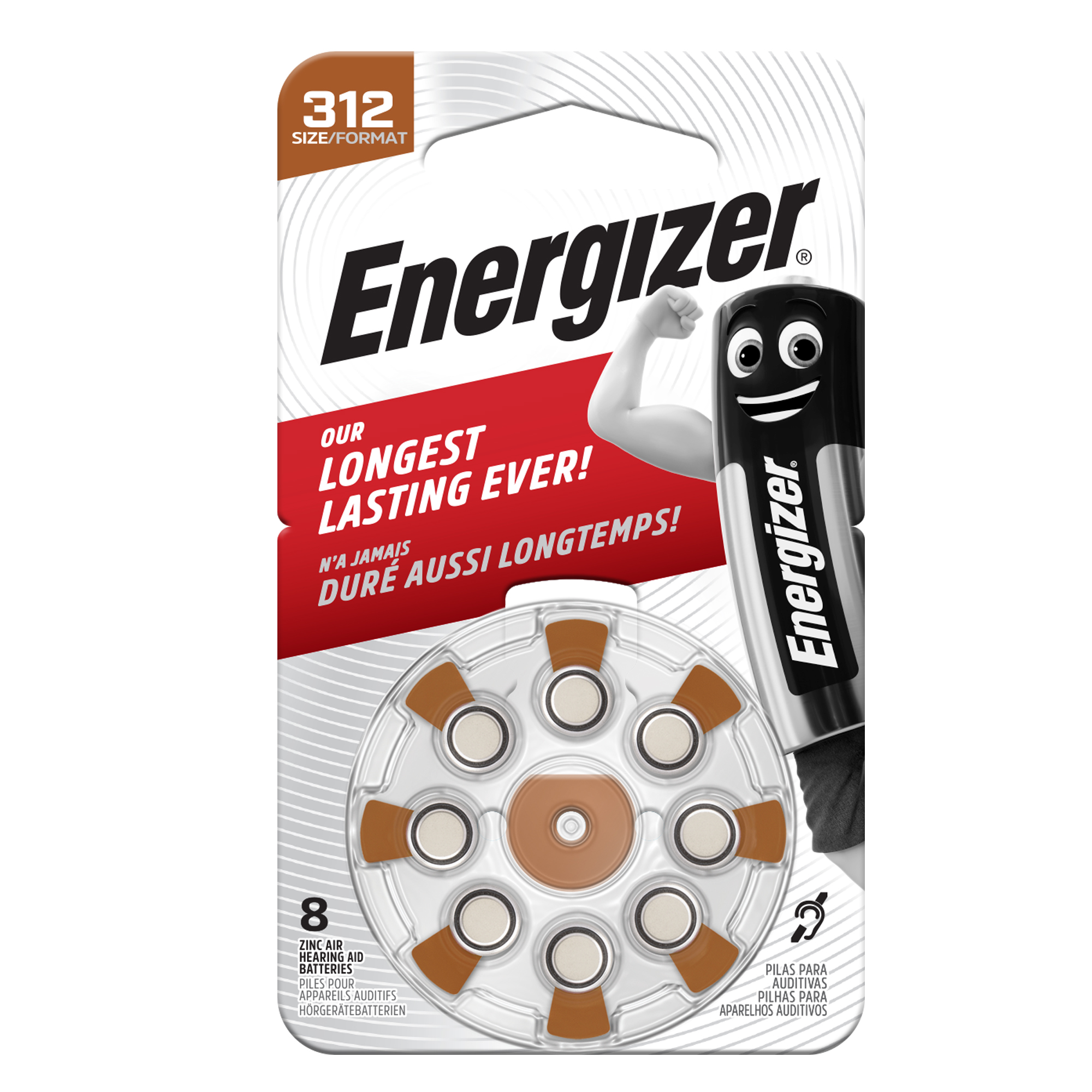 92914 Pila per apparecchi acustici 312 Zinc Air - Energizer - blister 8 pezzi - immagine 1